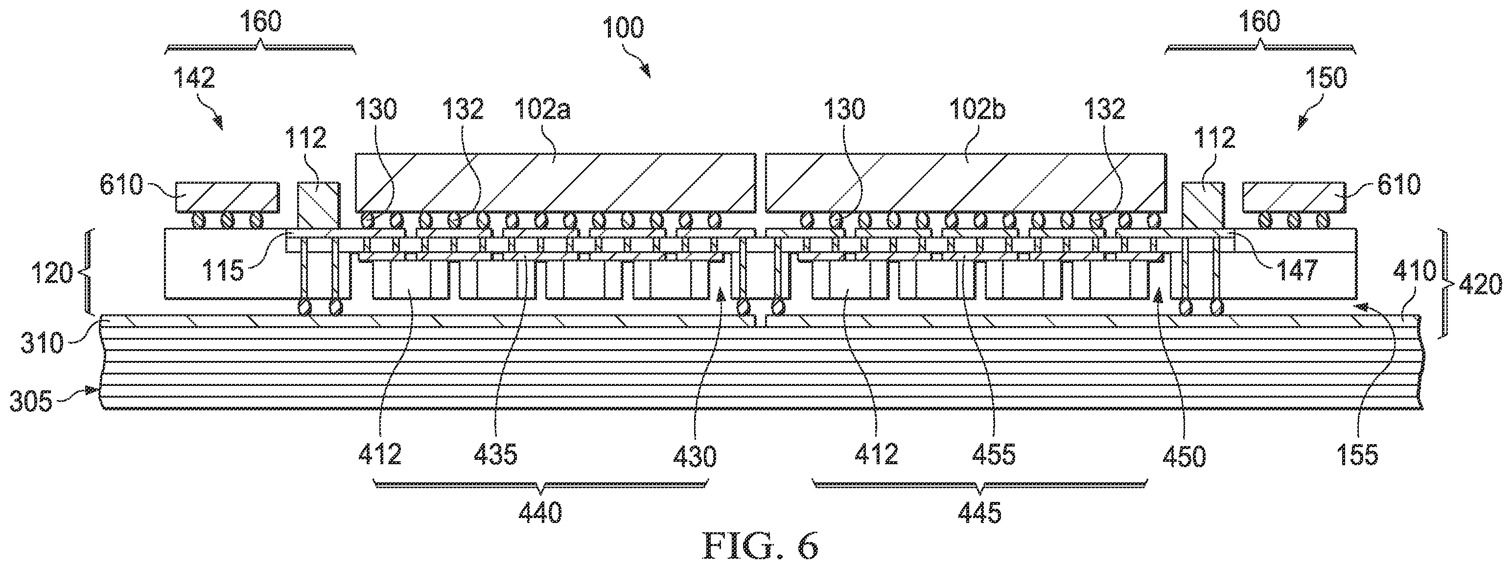 Patent US12347816 Figure 5 – Integrated circuit package with decoupling capacitors