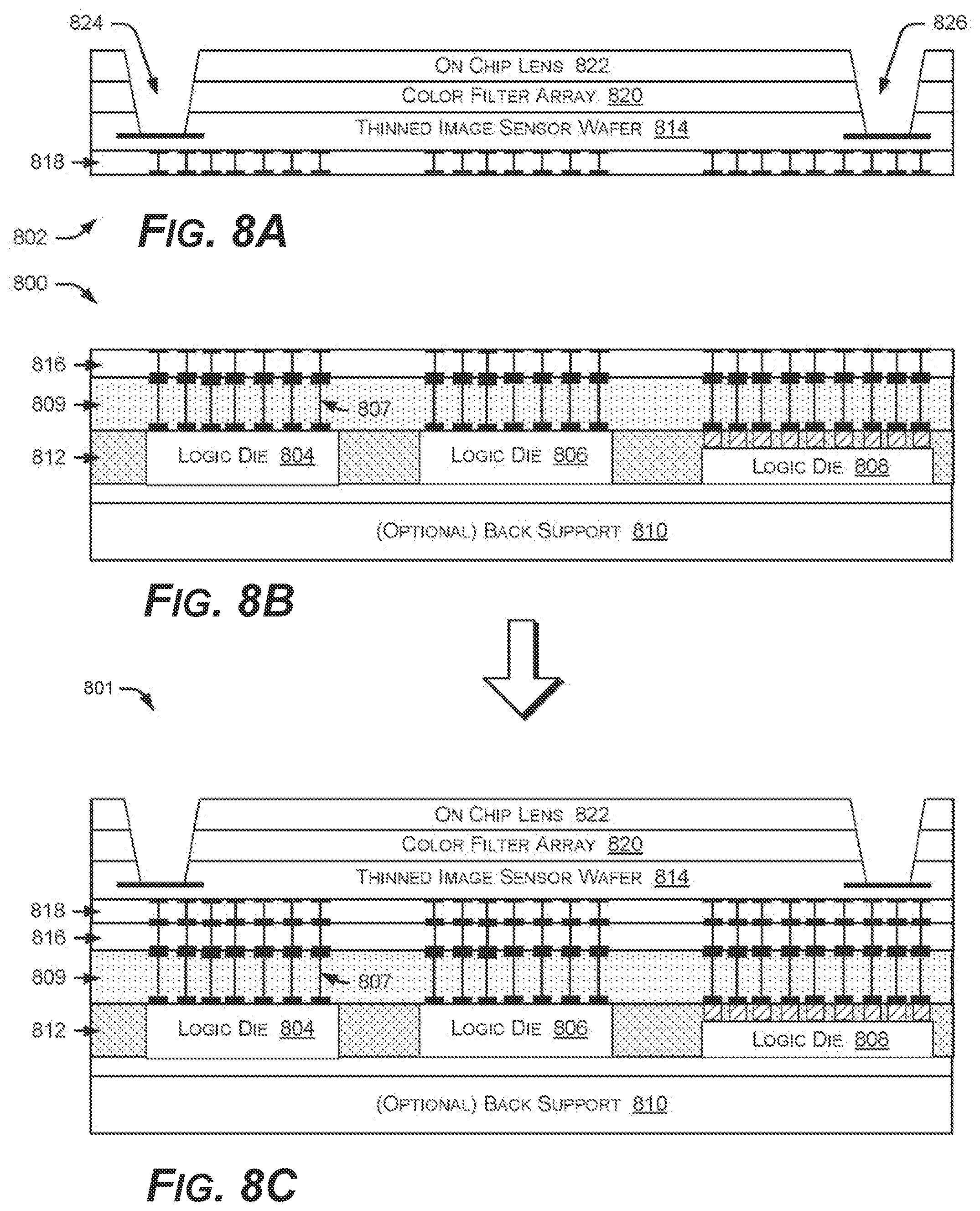 Patent US12347820 Figure 8 – Stacked devices and methods of fabrication