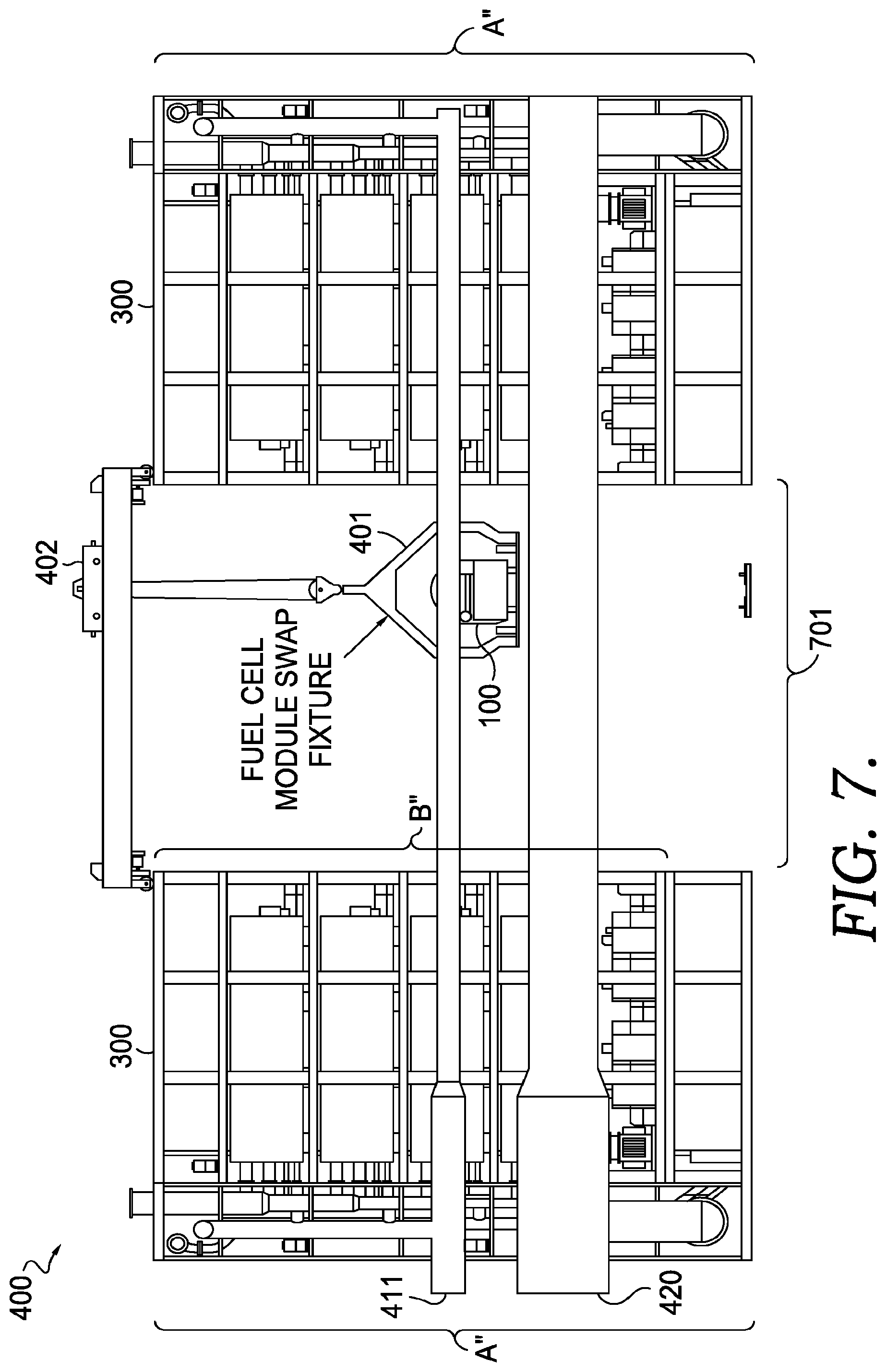 Patent US12347910 Figure 5 – Fuel cell power plant with a racked fuel cell module