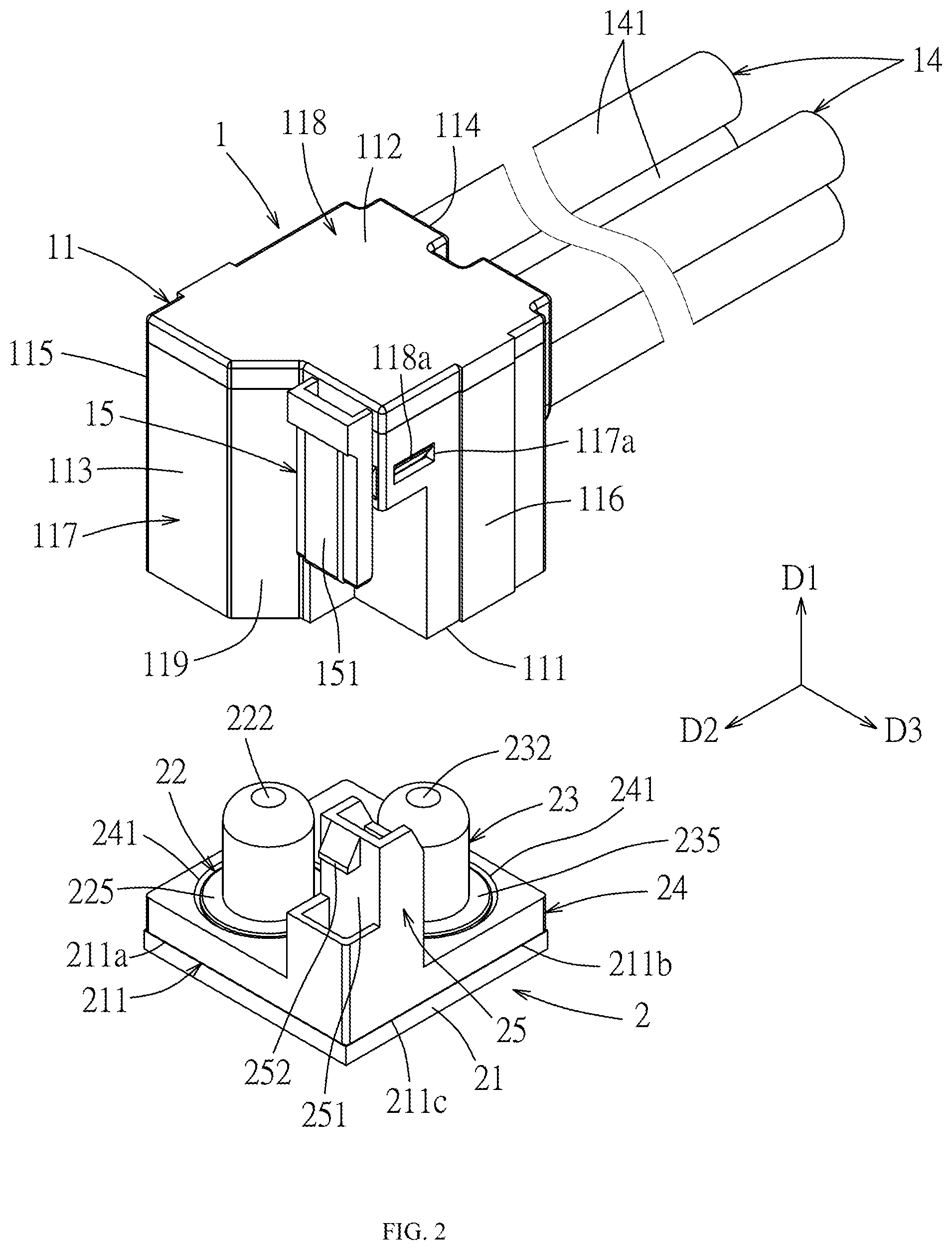 Patent US12347951 Figure 2 – Cable-end connector, board-end connector and assembly thereof