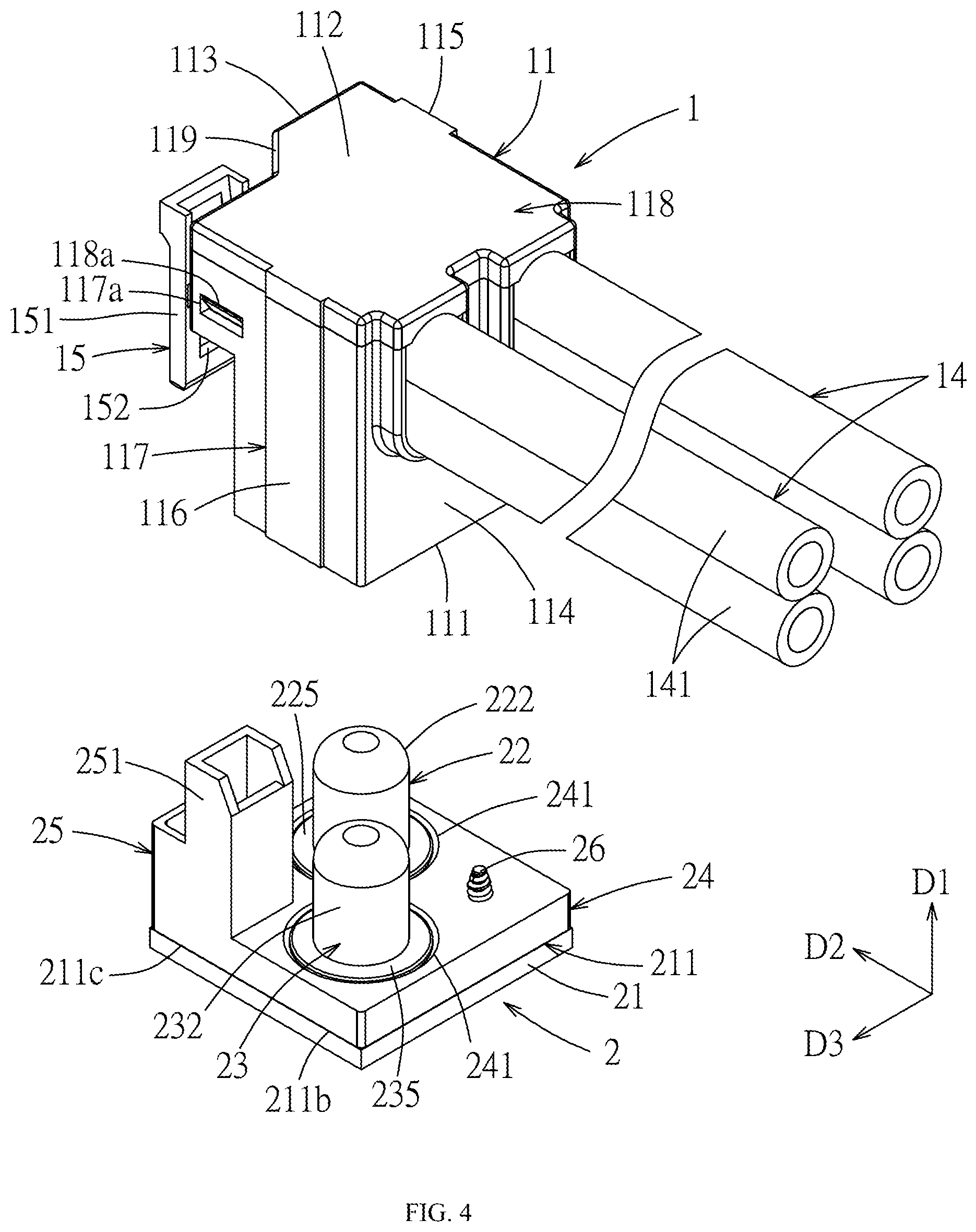 Patent US12347951 Figure 4 – Cable-end connector, board-end connector and assembly thereof