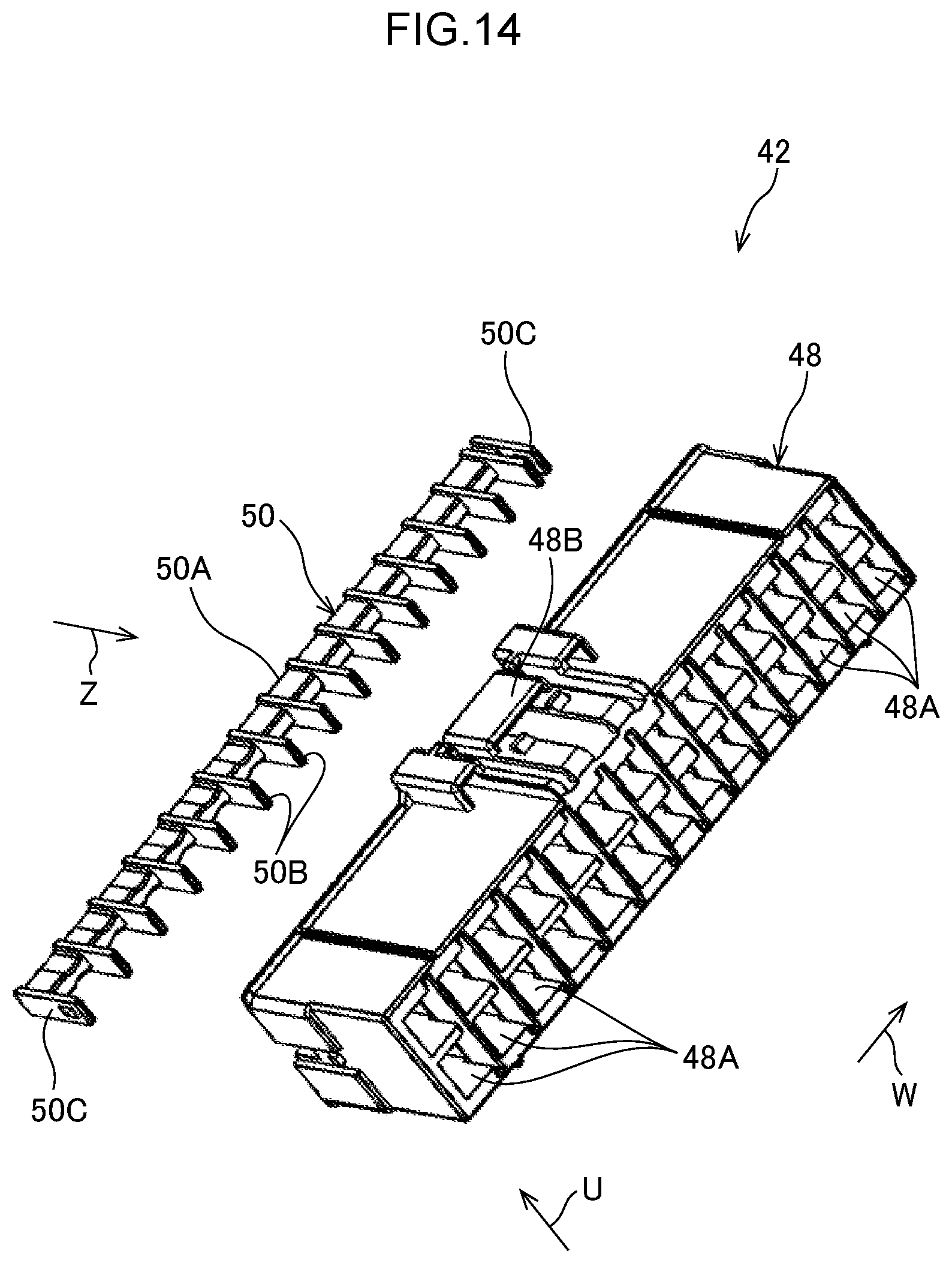 Patent US12347958 Figure 14 – Electrical connector with inner and out terminals with a compact configuration and connector set using the same