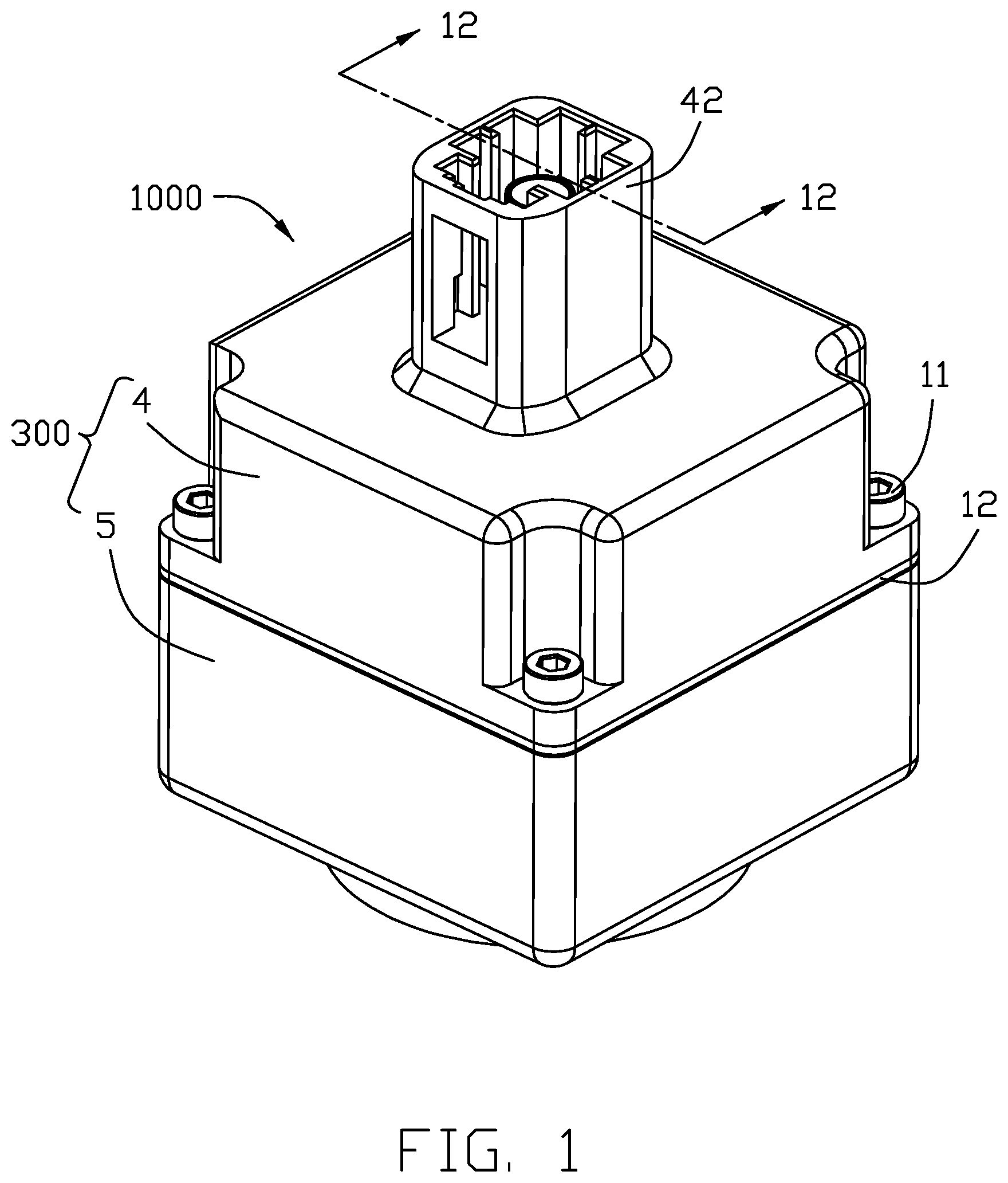 Patent US12347963 Figure 1 – Electrical connector assembly having a metal plate for mounting a connector to a housing
