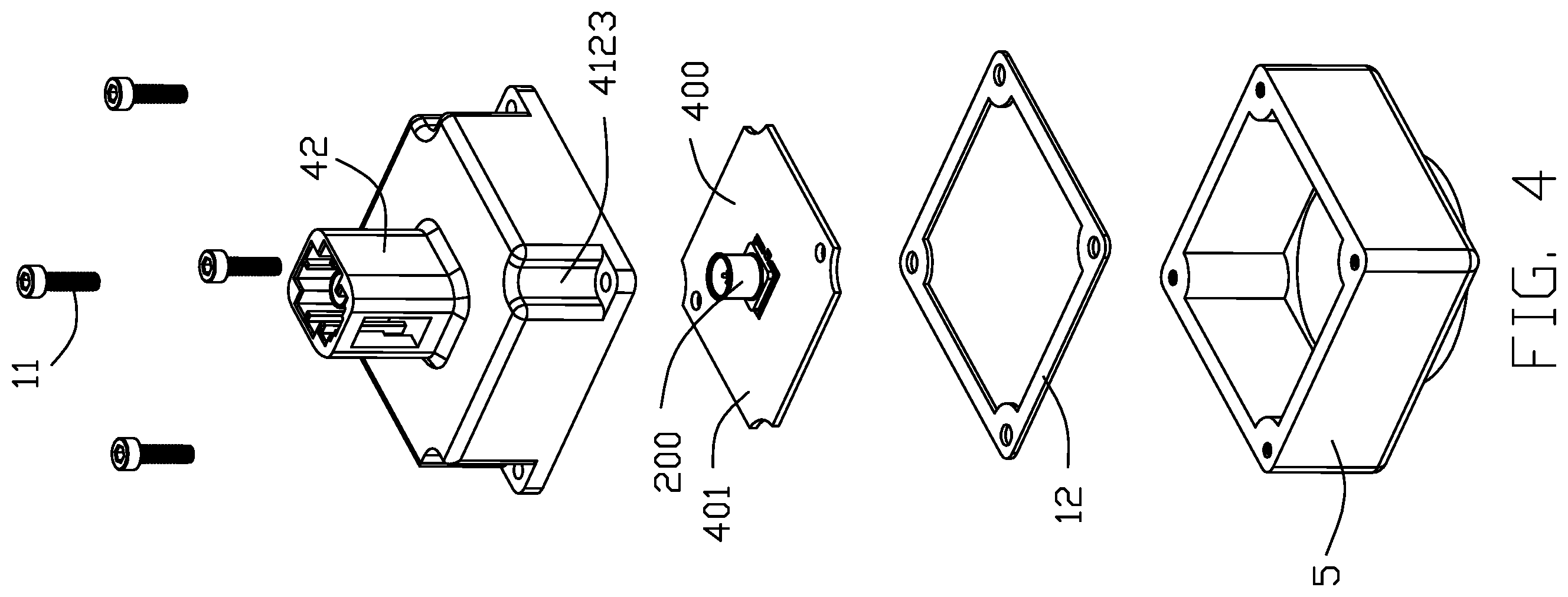 Patent US12347963 Figure 4 – Electrical connector assembly having a metal plate for mounting a connector to a housing