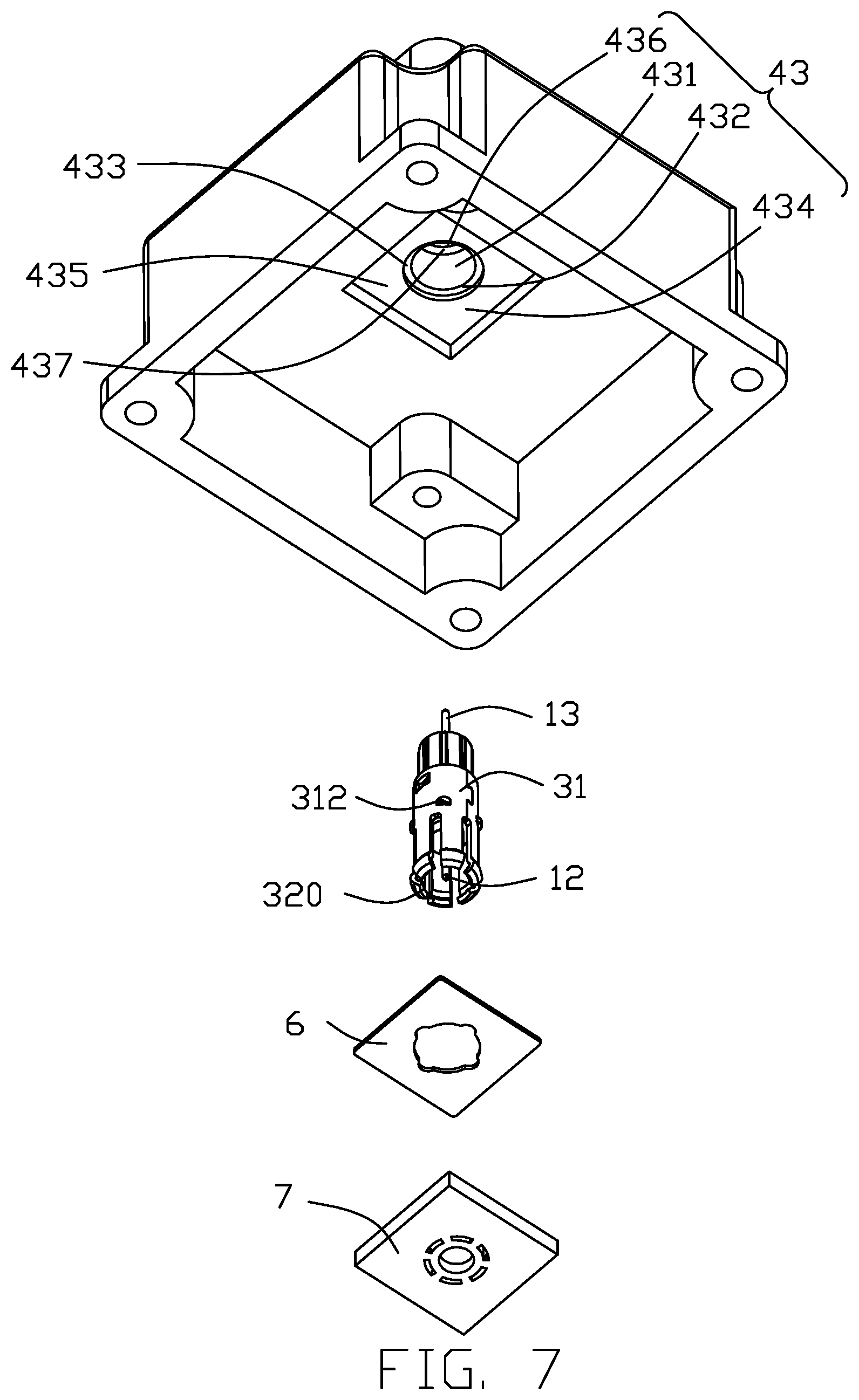 Patent US12347963 Figure 7 – Electrical connector assembly having a metal plate for mounting a connector to a housing
