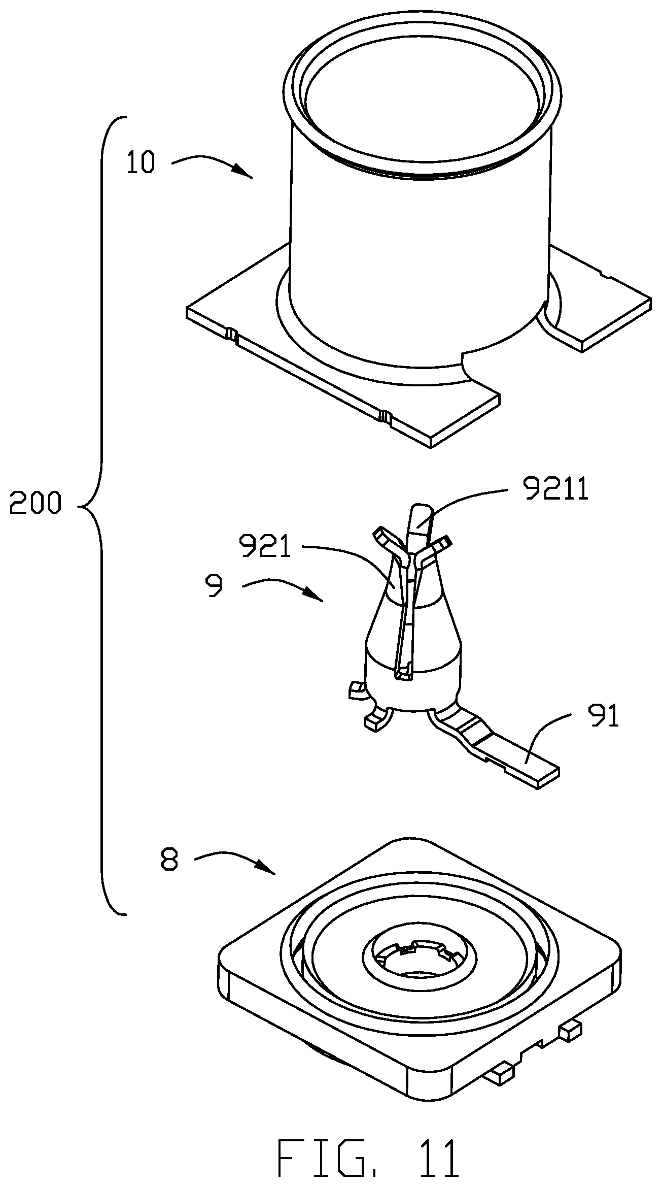Patent US12347963 Figure 11 – Electrical connector assembly having a metal plate for mounting a connector to a housing