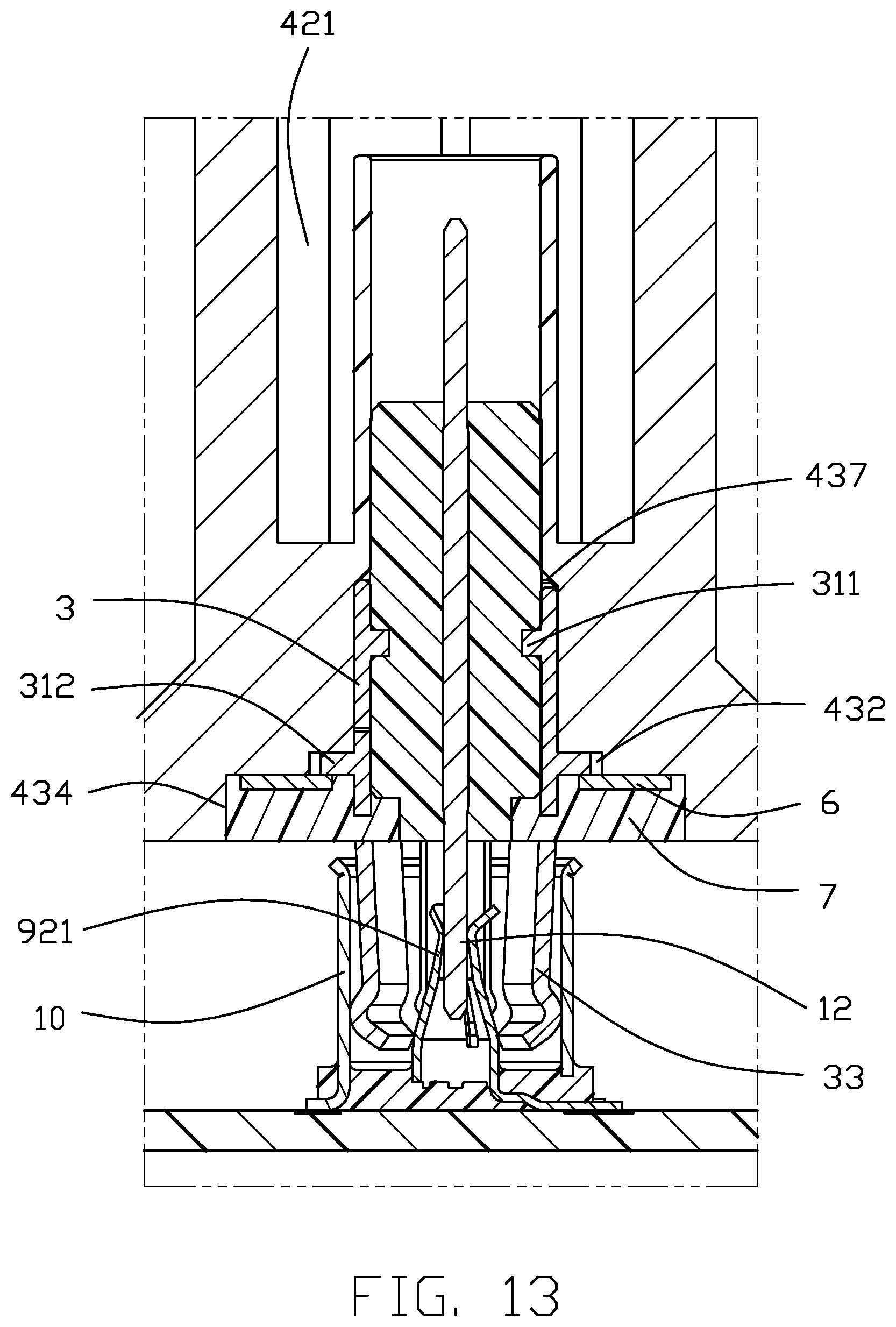 Patent US12347963 Figure 13 – Electrical connector assembly having a metal plate for mounting a connector to a housing