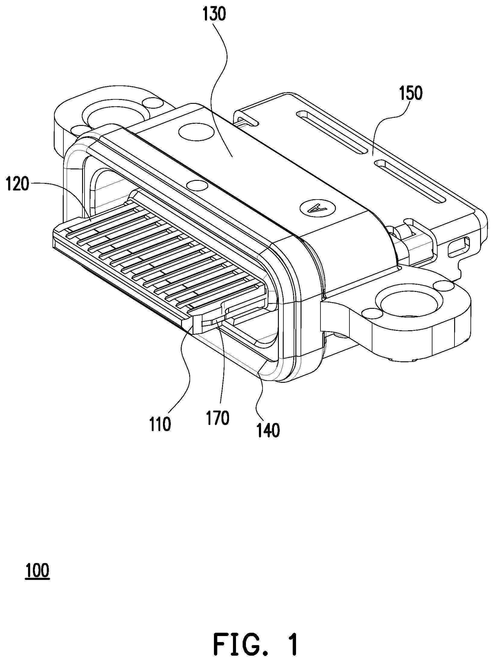 Patent US12347964 Figure 1 – Electrical connector with embedded integral shell structure