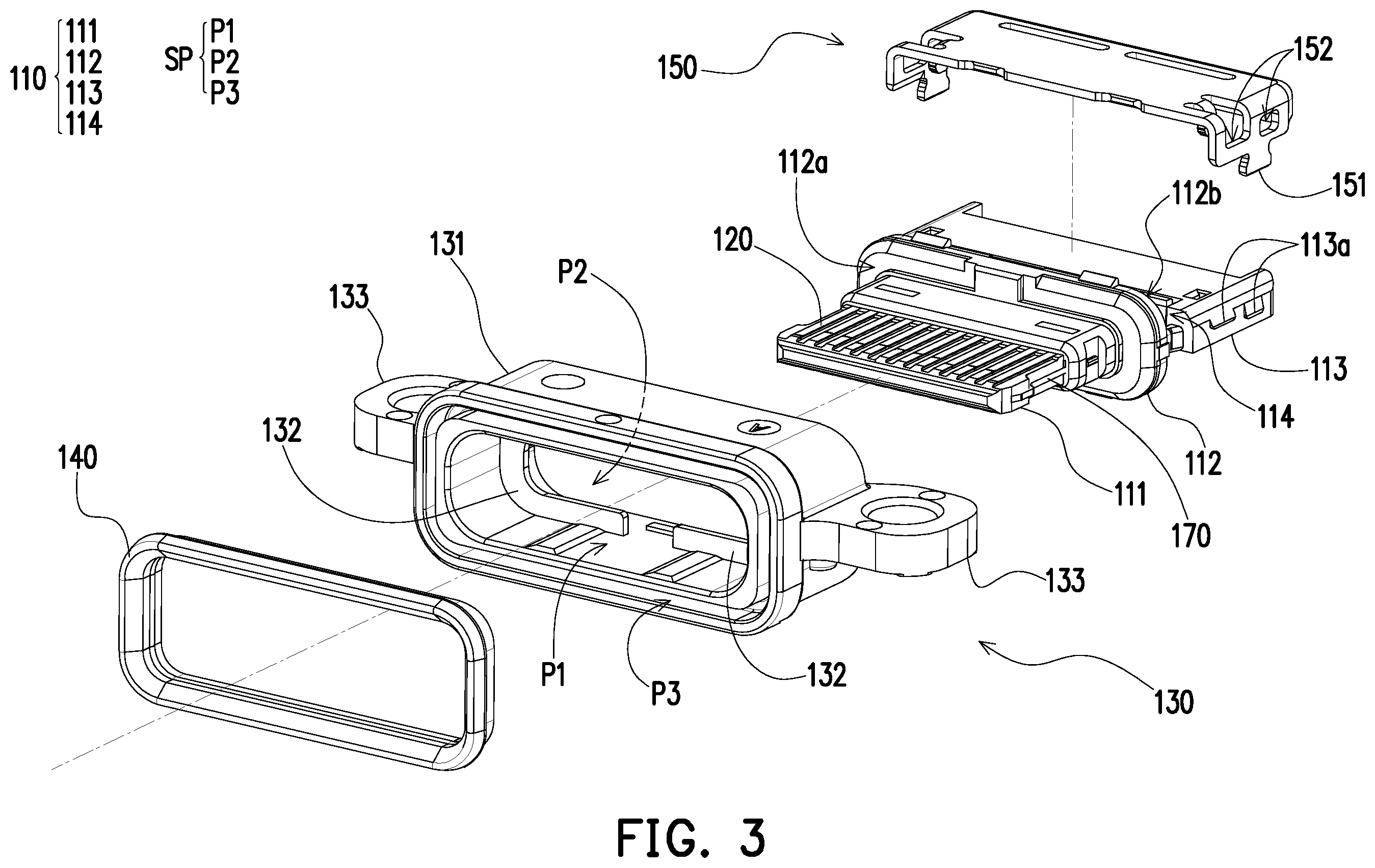 Patent US12347964 Figure 3 – Electrical connector with embedded integral shell structure