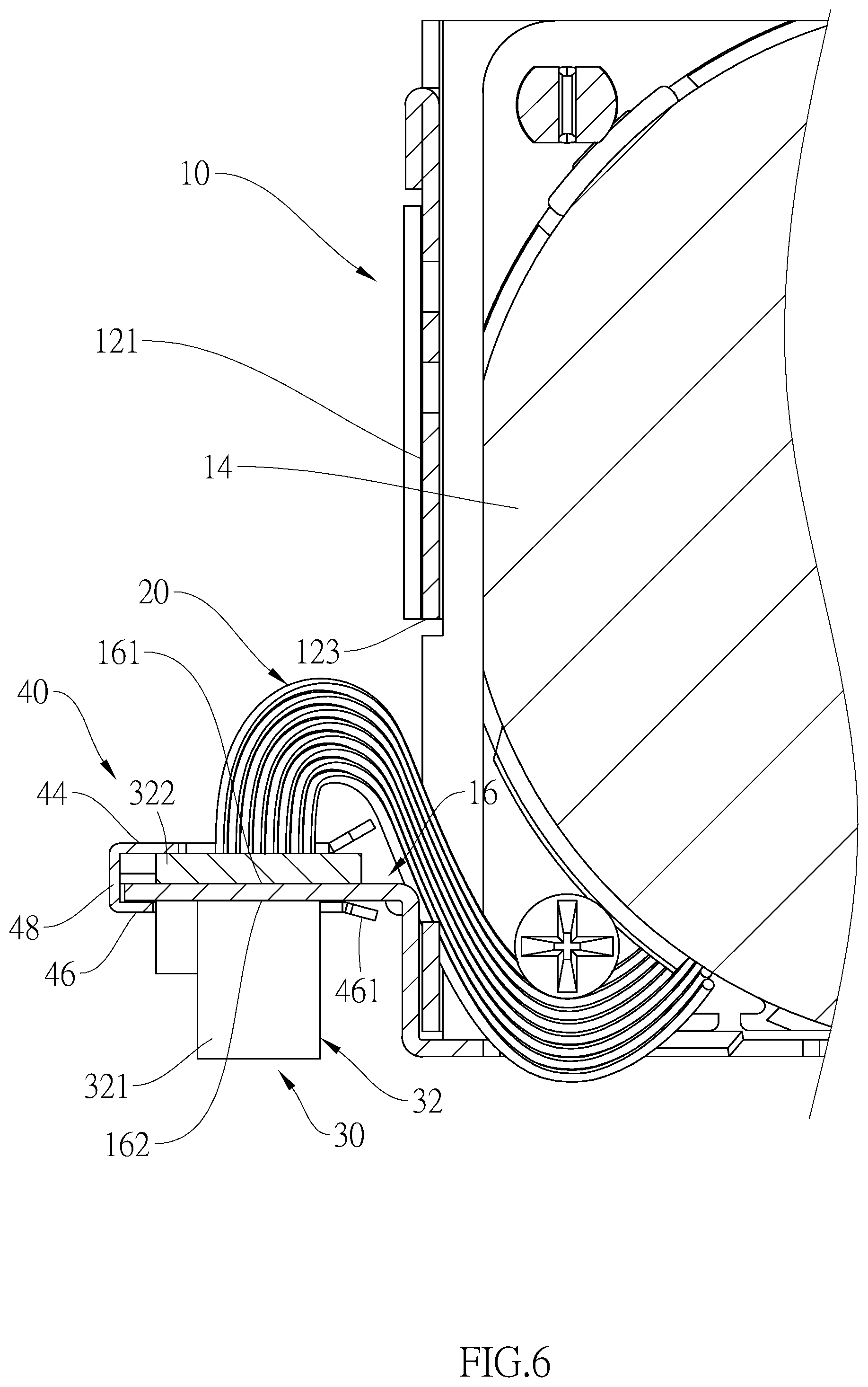 Patent US12347982 Figure 7 – Fan module, electrical device having connector restricting configuration, and a restricting frame