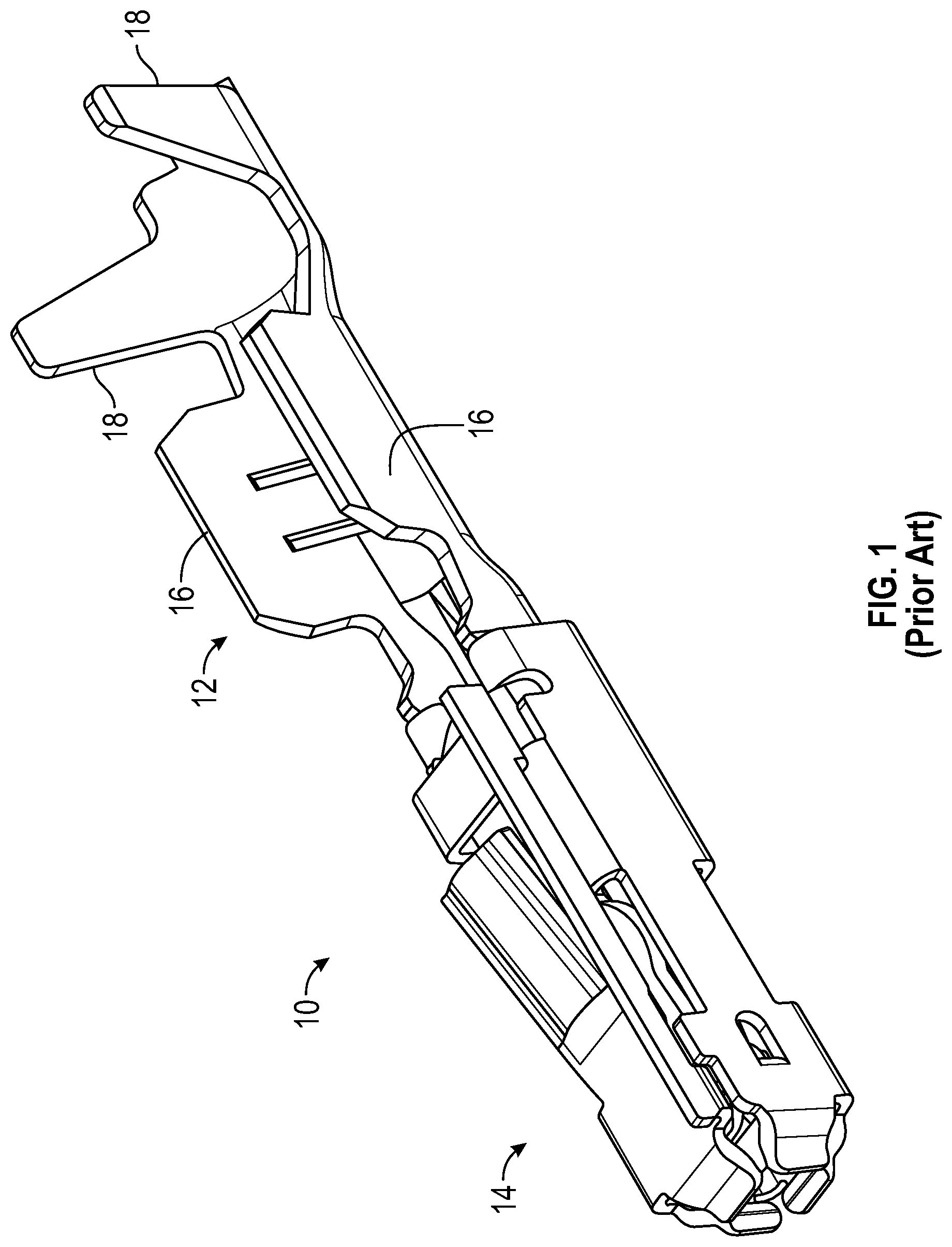 Patent US12347983 Figure 1 – Connector for an electrical terminal with a crimped spring