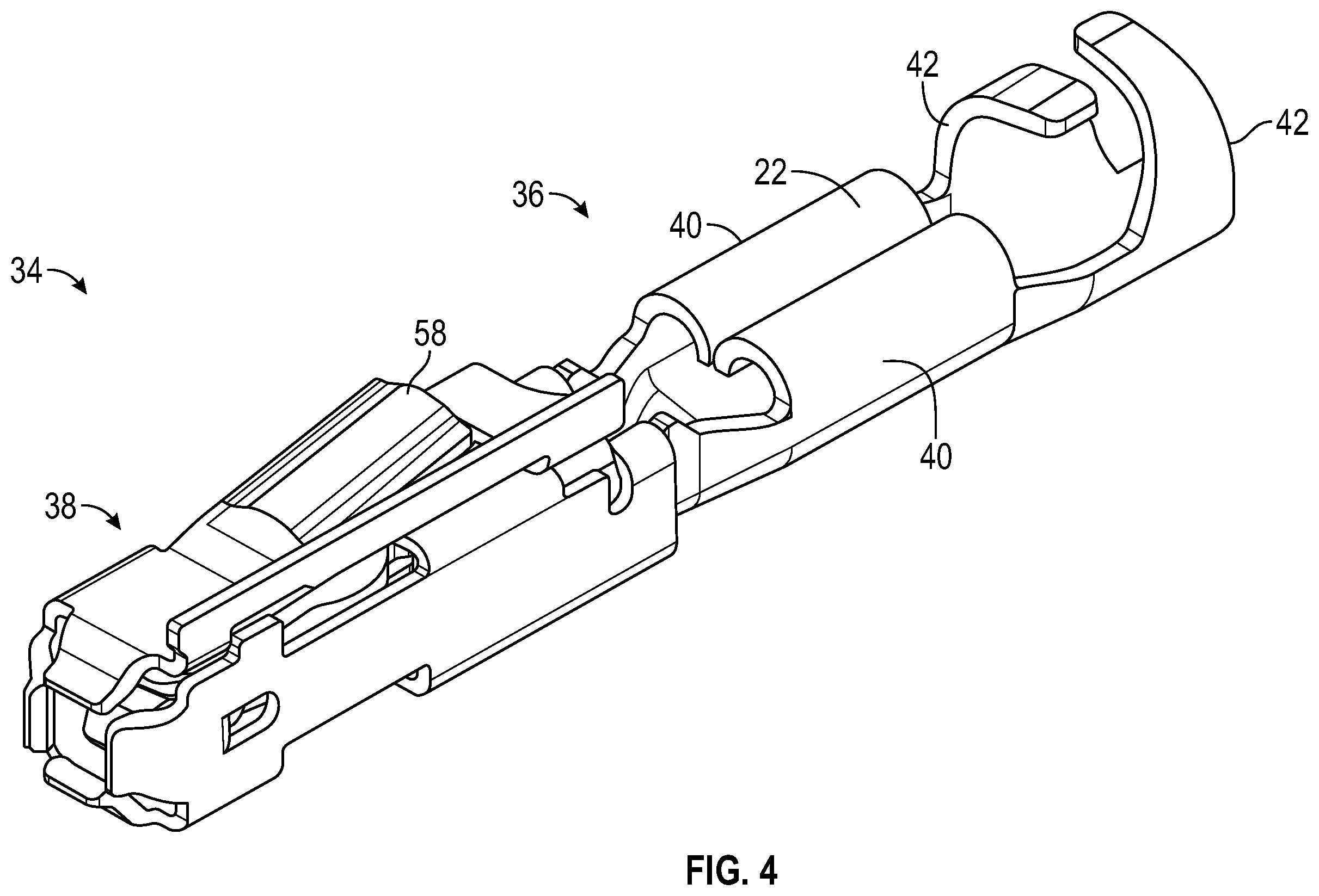 Patent US12347983 Figure 4 – Connector for an electrical terminal with a crimped spring