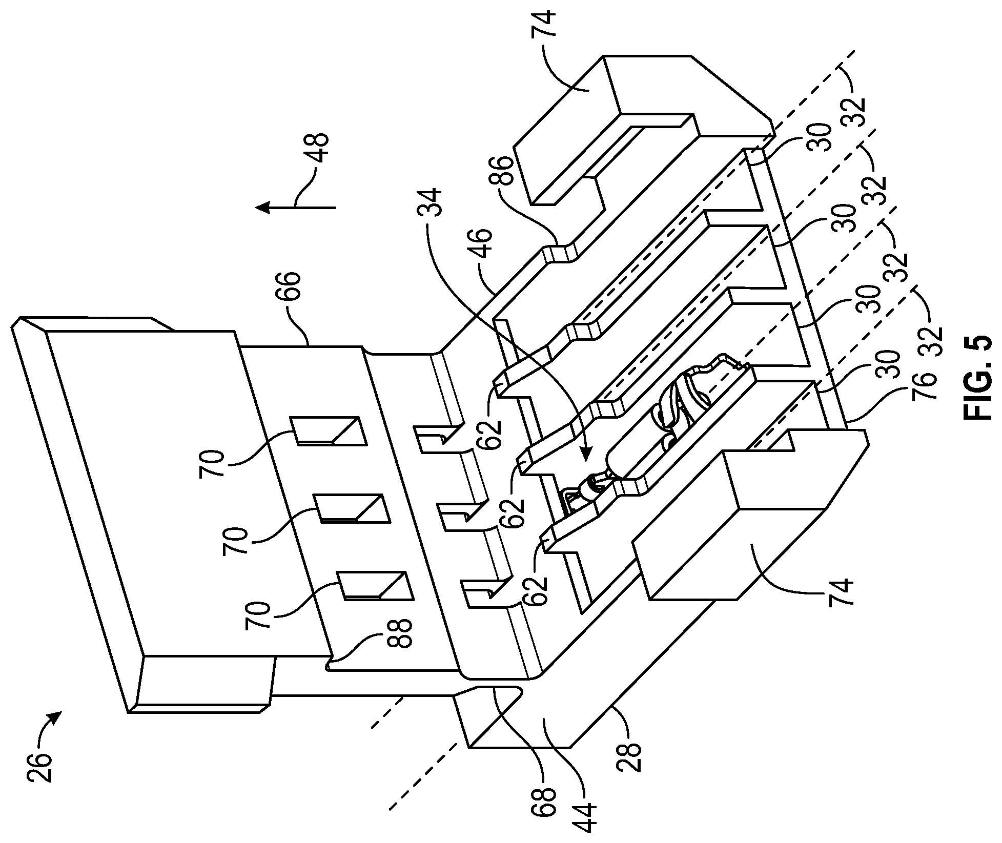 Patent US12347983 Figure 5 – Connector for an electrical terminal with a crimped spring