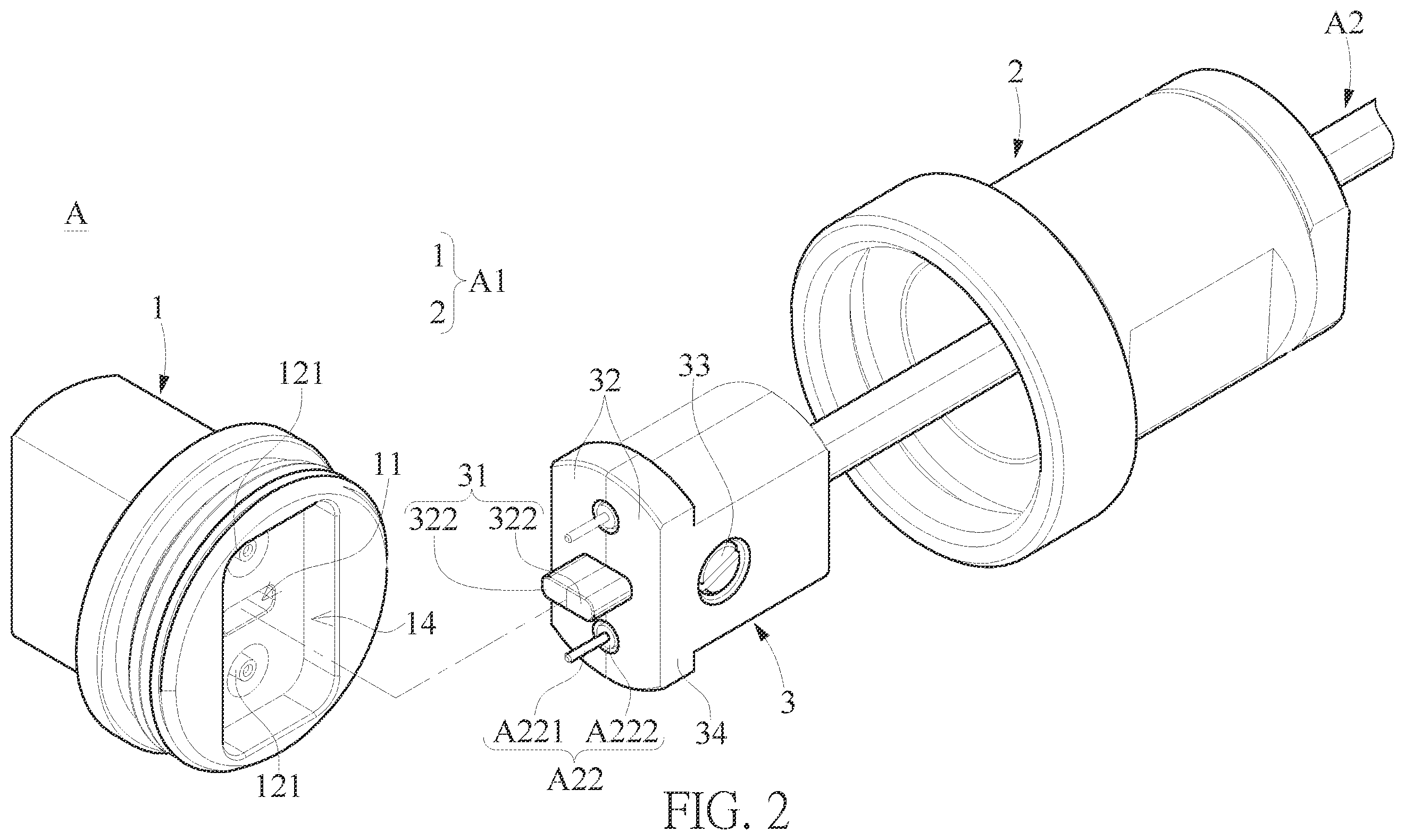 Patent US12347989 Figure 2 – Cable connection component and cable assembly