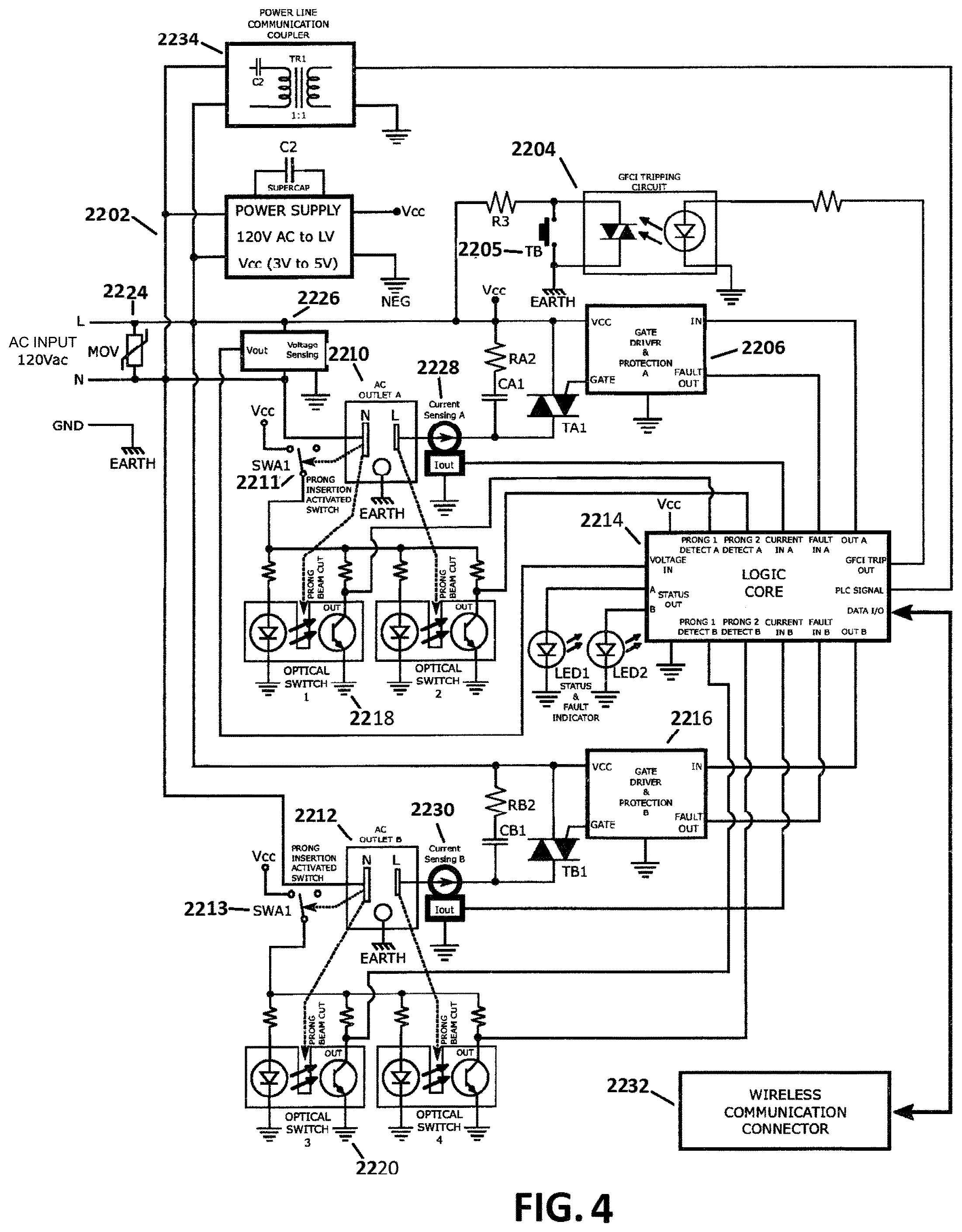 Patent US12348025 Figure 8 – Electrical receptacle fault protection