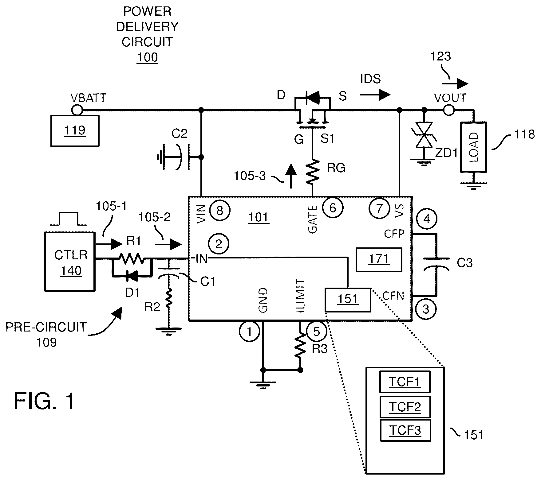 Patent US12348027 Figure 1 – Multi-function control circuit and pre-circuit configuration