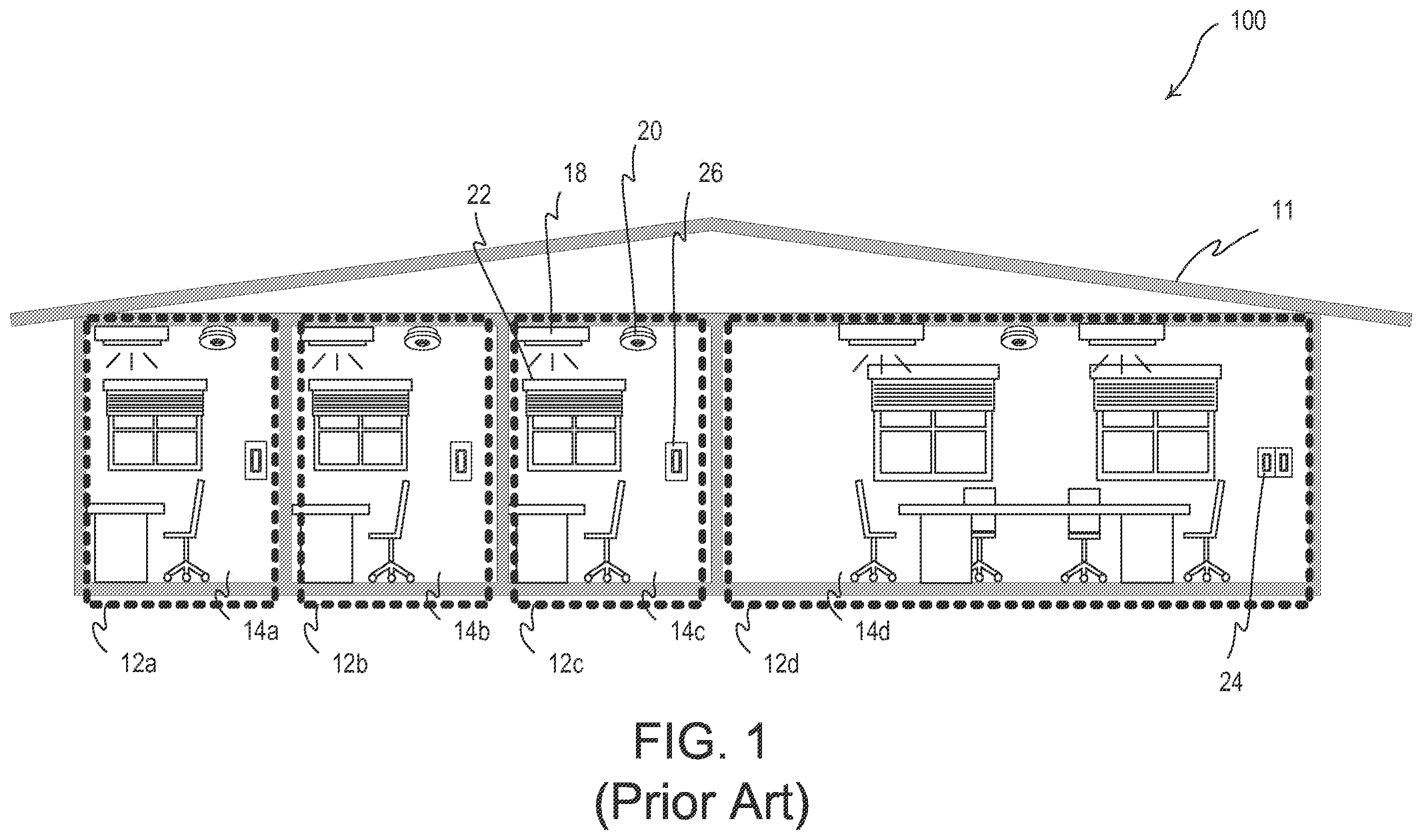 Patent US12348031 Figure 1 – Load control system having independently-controlled units responsive to a broadcast controller