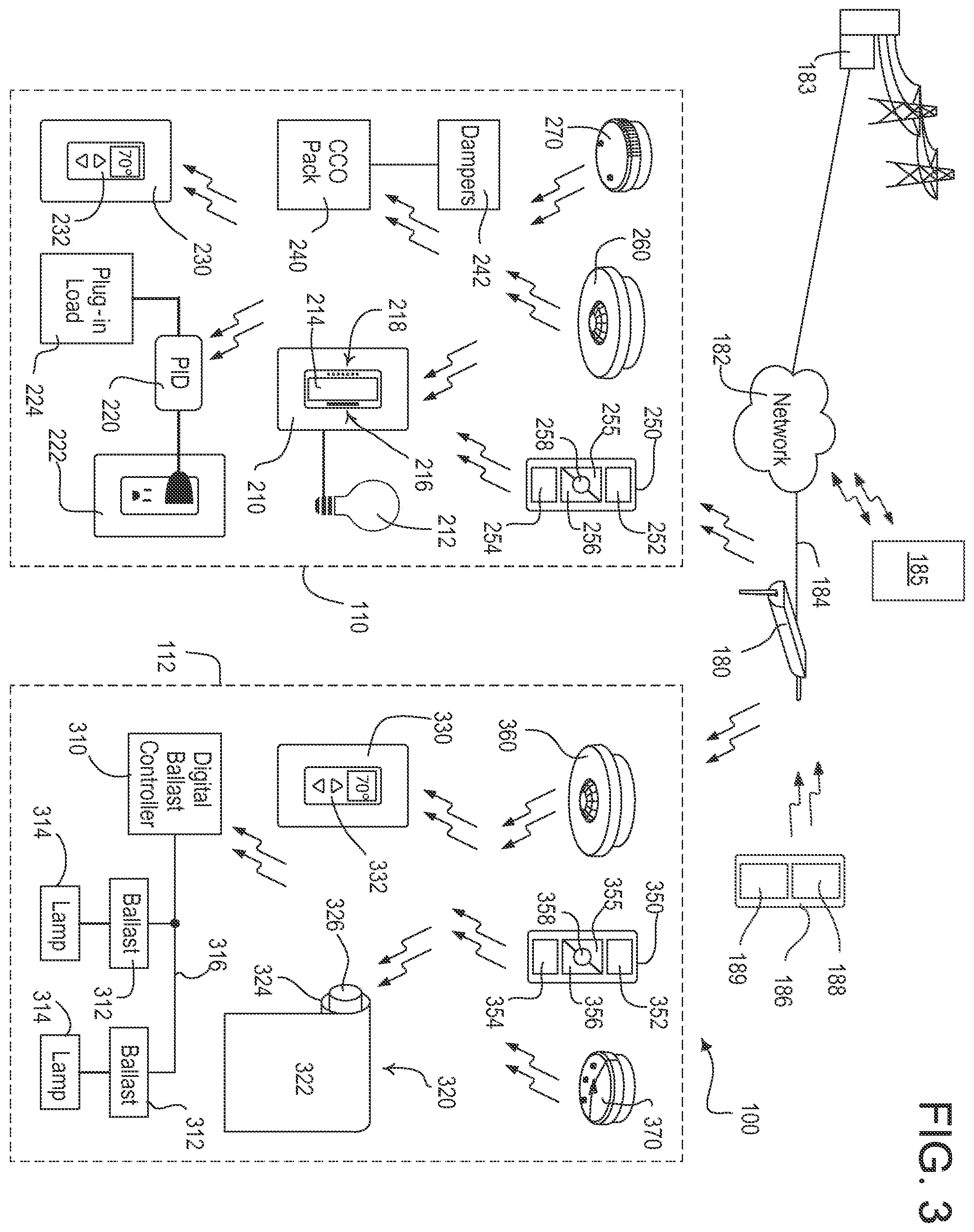 Patent US12348031 Figure 3 – Load control system having independently-controlled units responsive to a broadcast controller