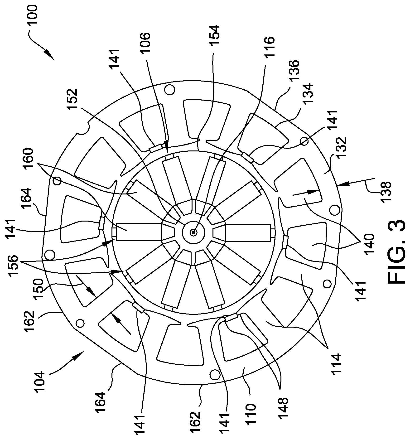 Patent US12348081 Figure 3 – Stator assembly including stiffener and method of assembly thereof