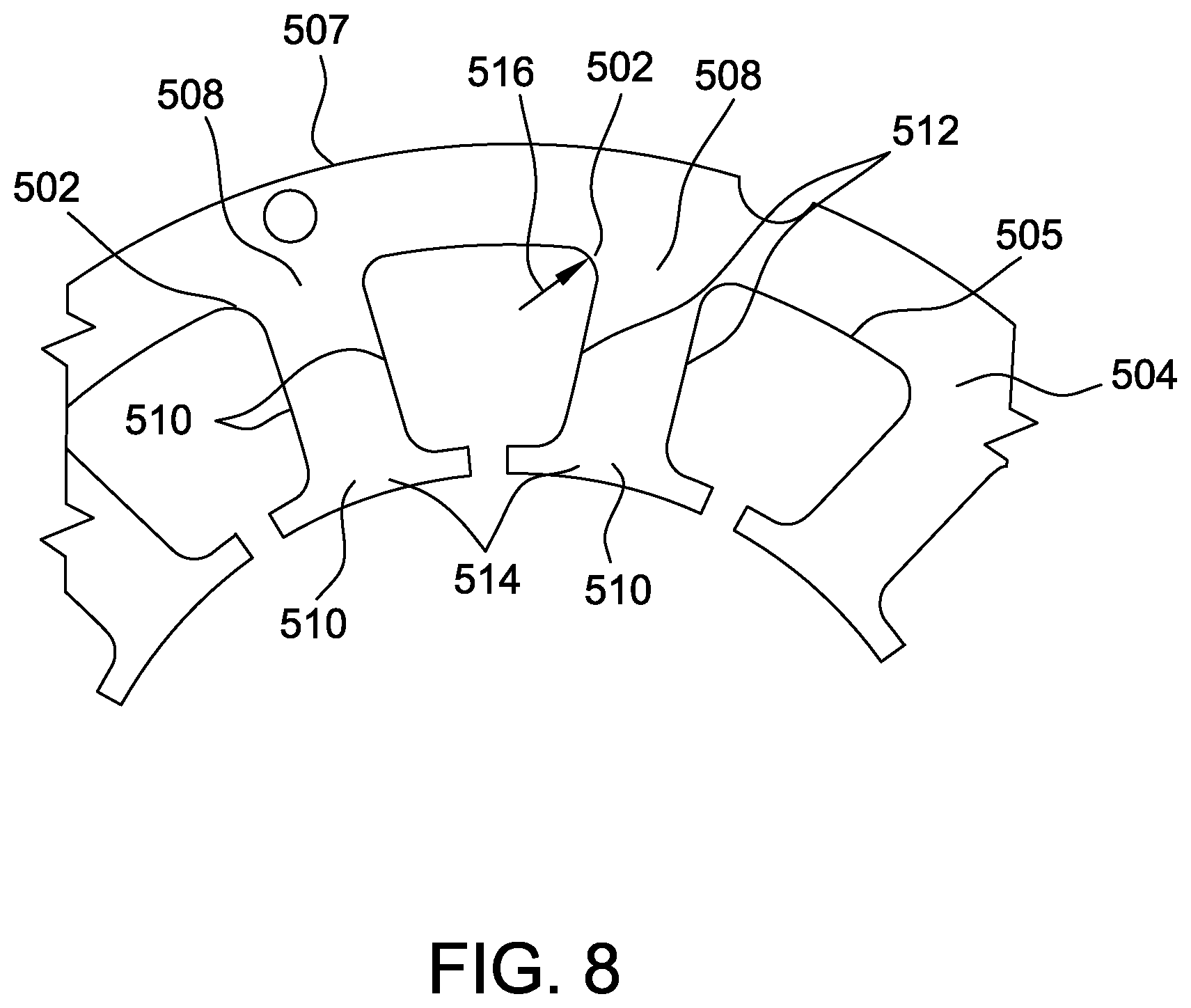Patent US12348081 Figure 8 – Stator assembly including stiffener and method of assembly thereof