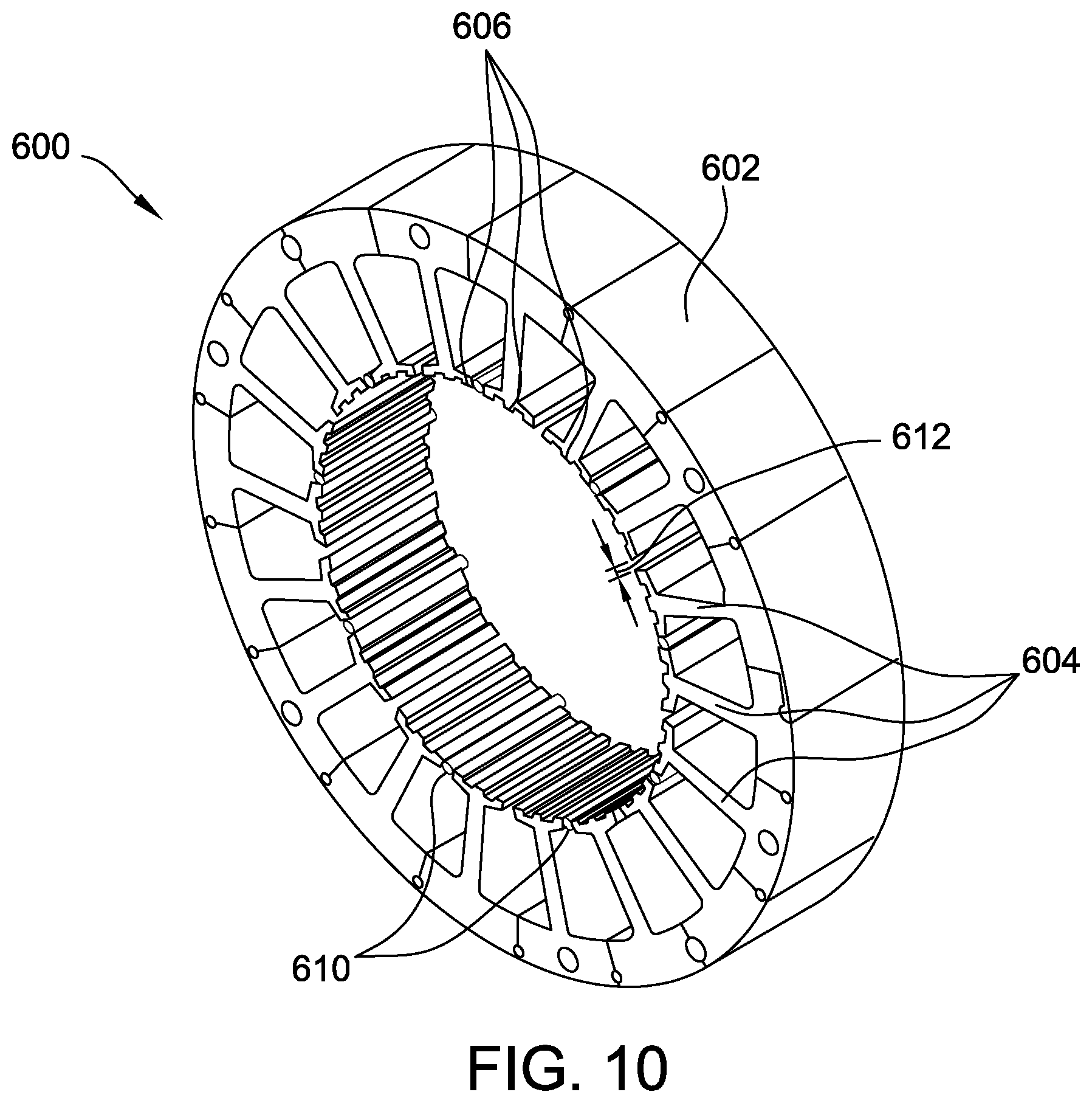 Patent US12348081 Figure 10 – Stator assembly including stiffener and method of assembly thereof