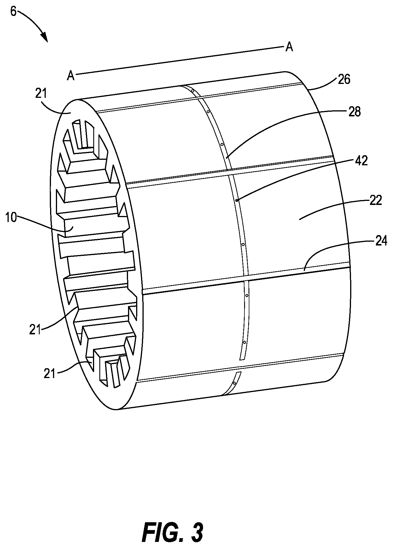 Patent US12348082 Figure 3 – Fluid cooled stator with grooves in stator core