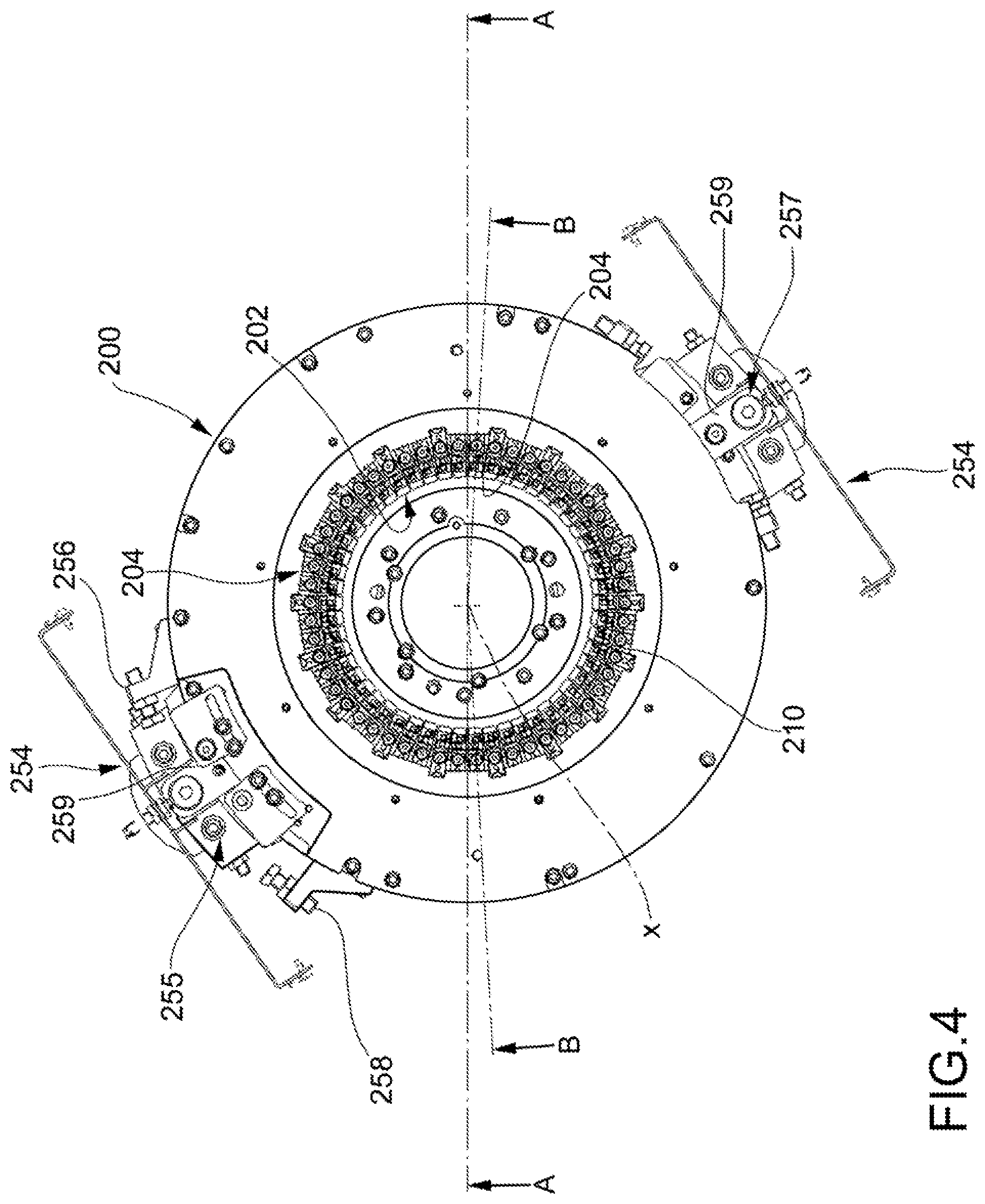 Patent US12348090 Figure 2 – Apparatus for deforming conductors protruding from a side of a stator or of a rotor of an electric machine