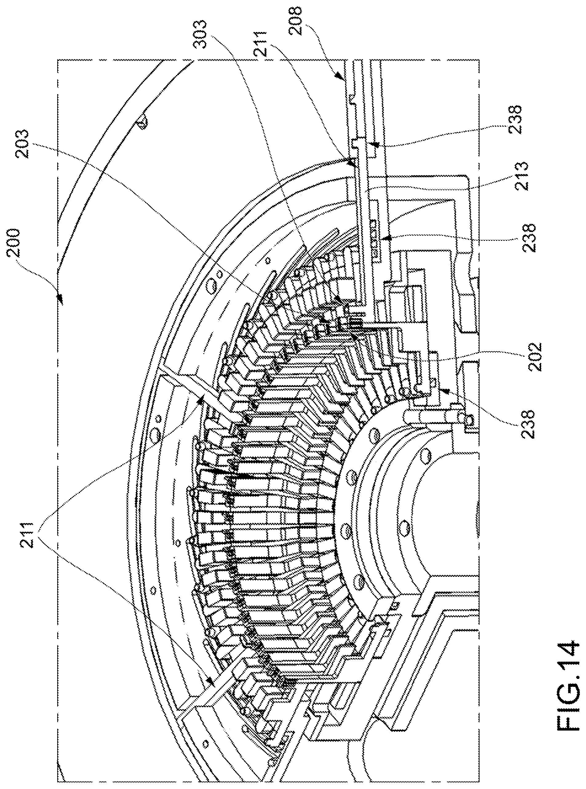 Patent US12348090 Figure 9 – Apparatus for deforming conductors protruding from a side of a stator or of a rotor of an electric machine