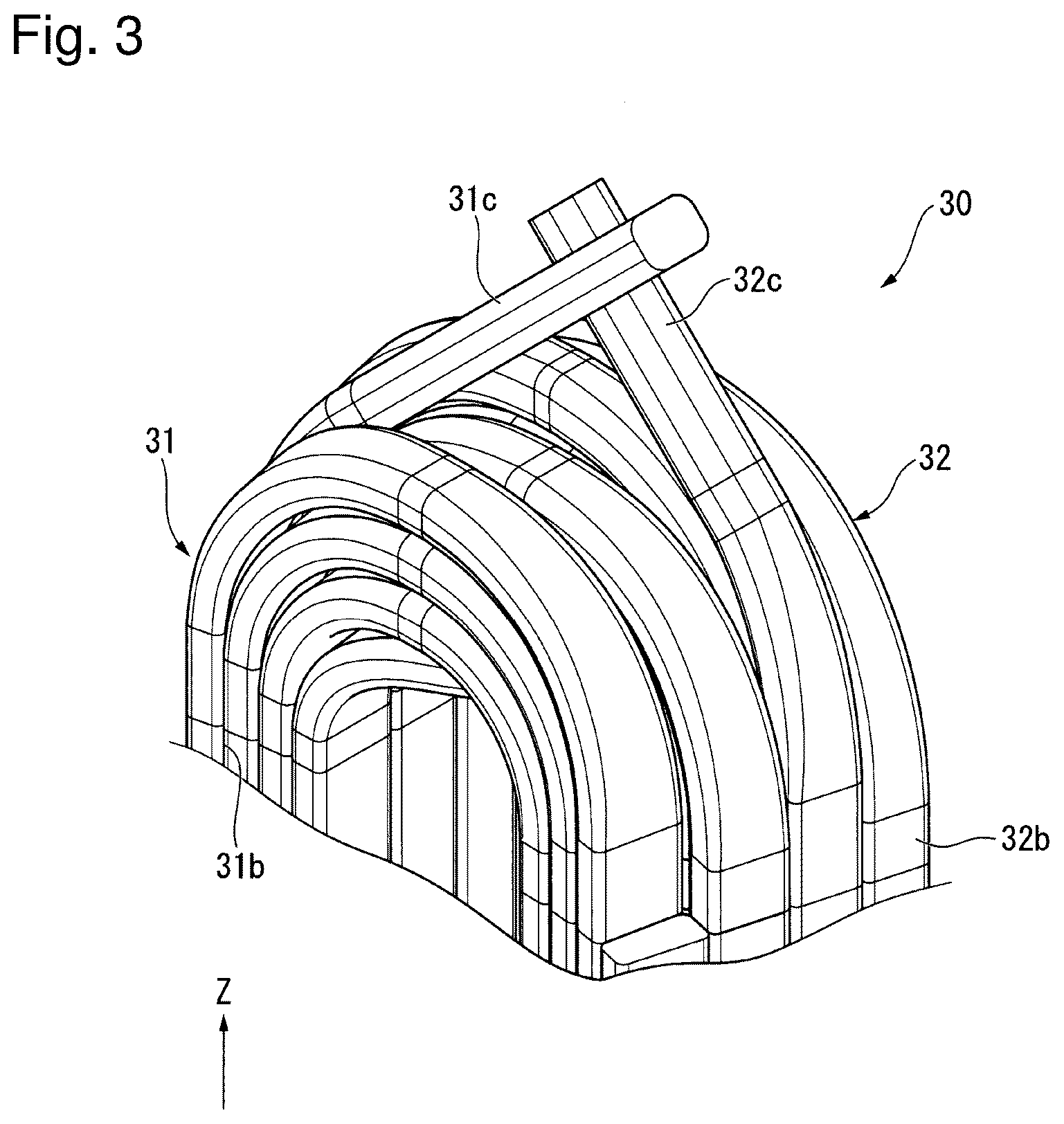 Patent US12348095 Figure 3 – Coil with contour shape, stator, and motor having same