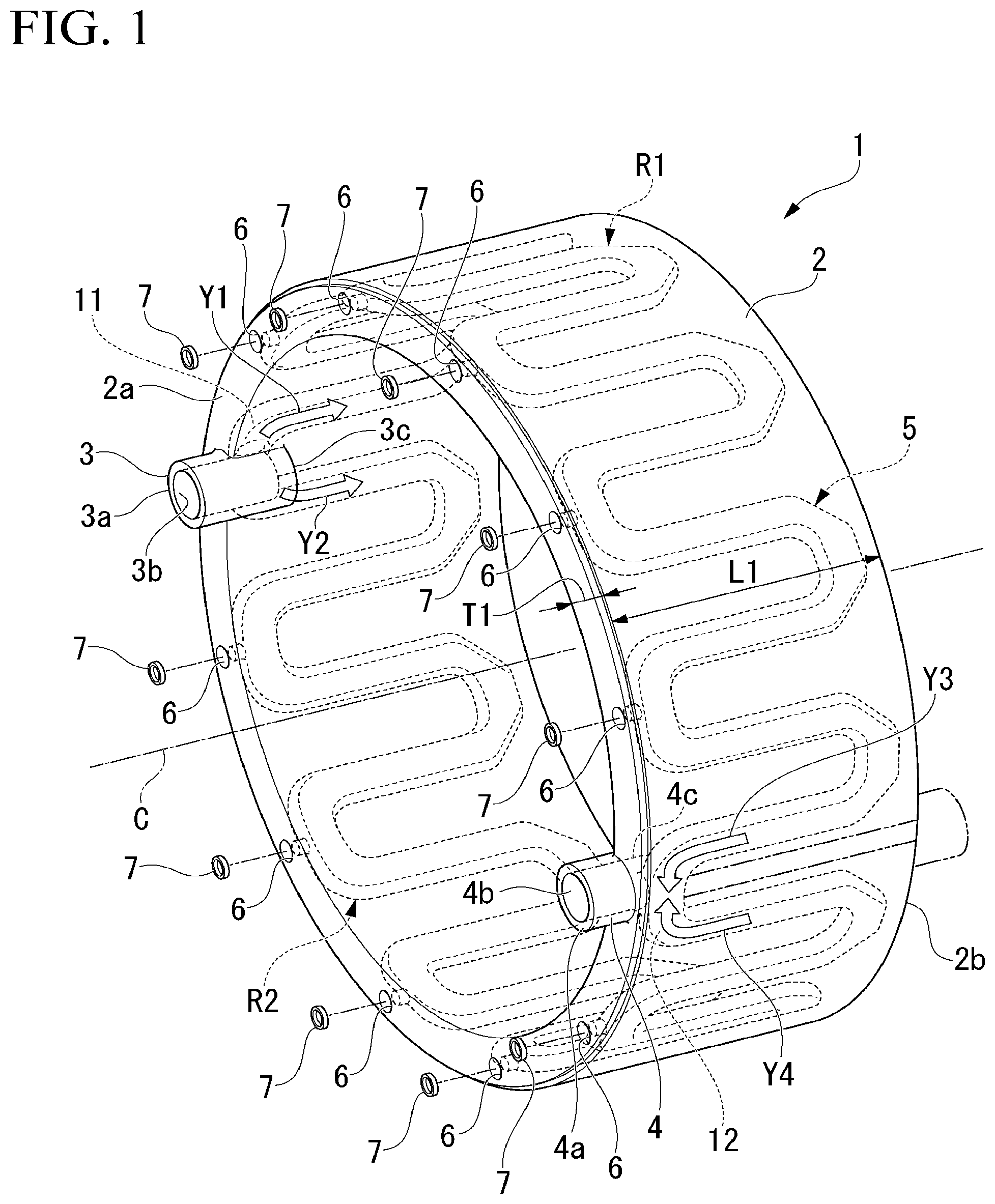 Patent US12348108 Figure 1 – Rotating electric machine cooling frame and method of manufacturing rotating electric machine cooling frame