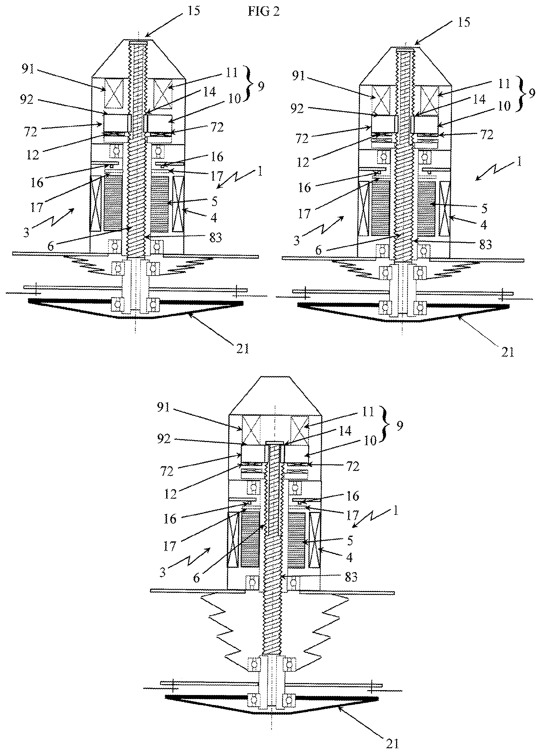 Patent US12348111 Figure 2 – Device for driving rotation or translation of a shaft for a machine tool or wheeled vehicle