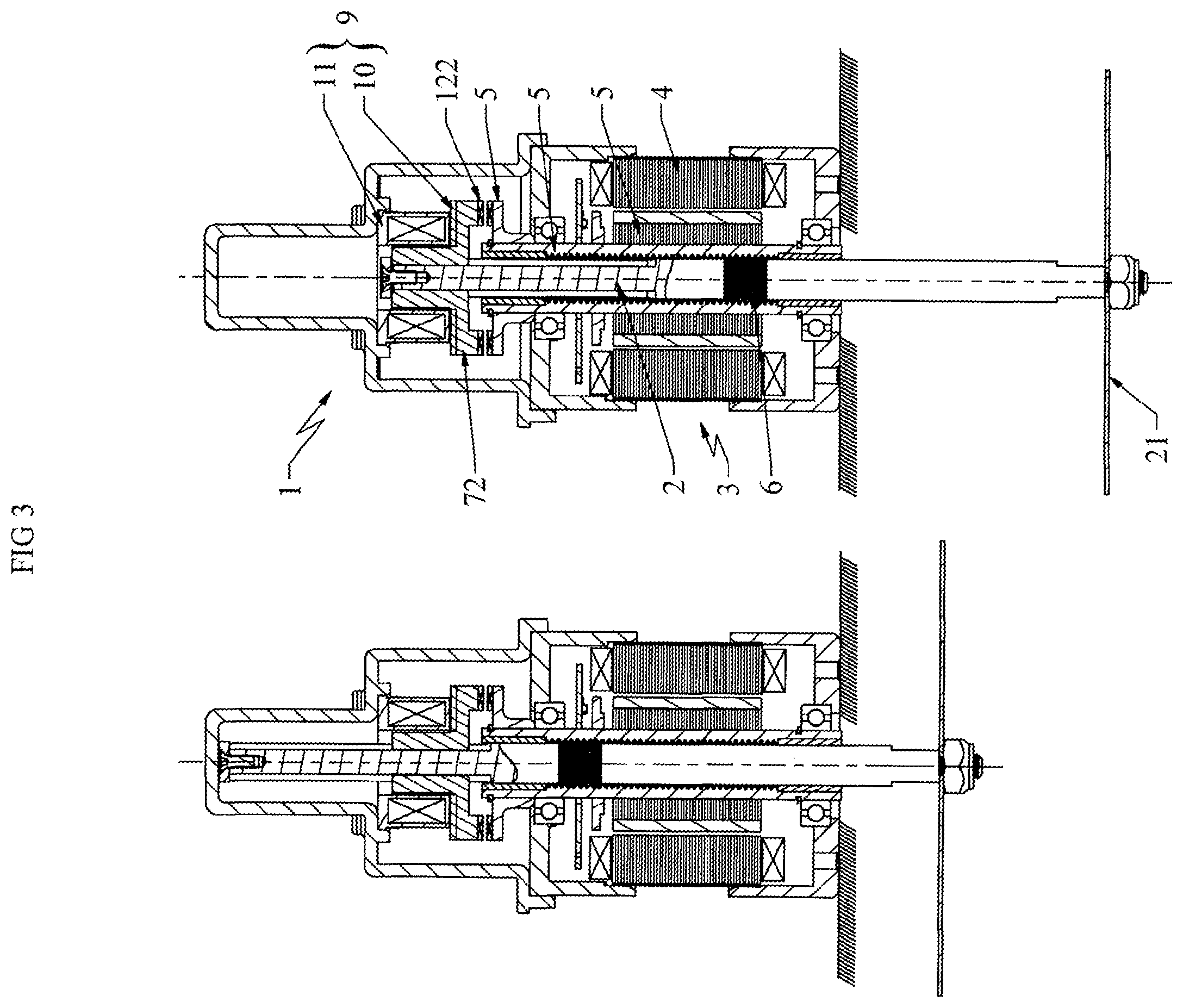 Patent US12348111 Figure 3 – Device for driving rotation or translation of a shaft for a machine tool or wheeled vehicle