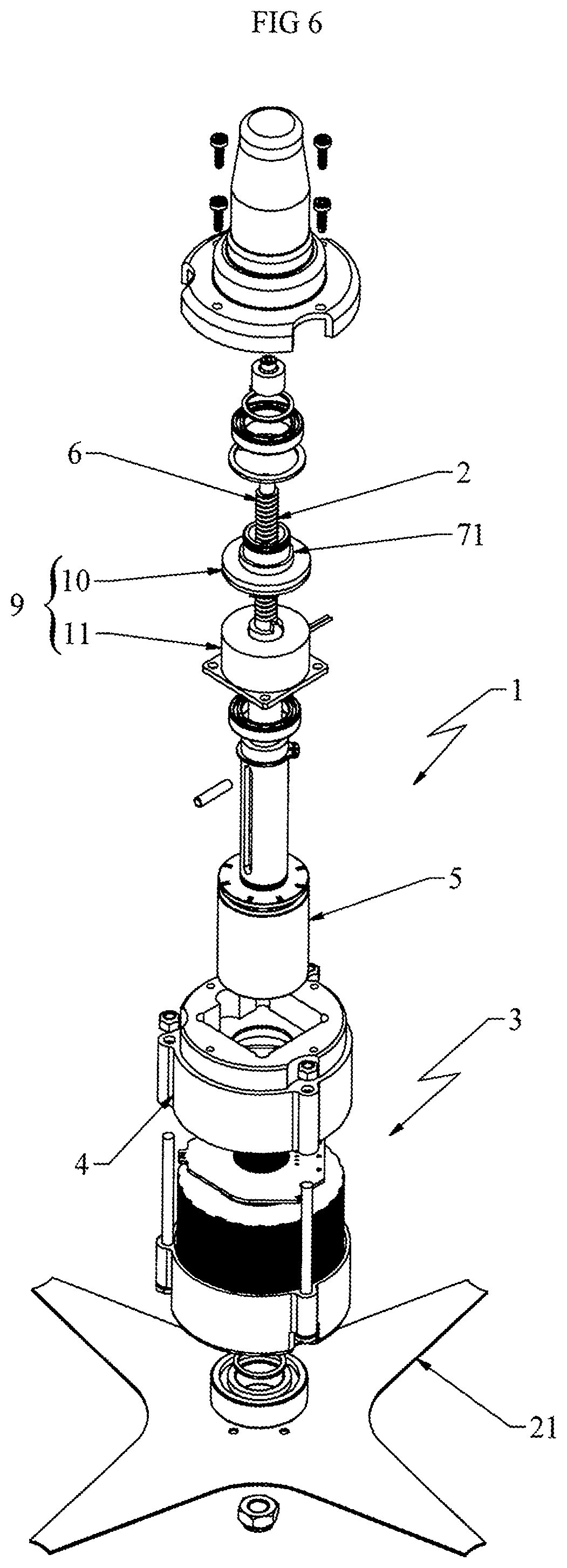 Patent US12348111 Figure 5 – Device for driving rotation or translation of a shaft for a machine tool or wheeled vehicle