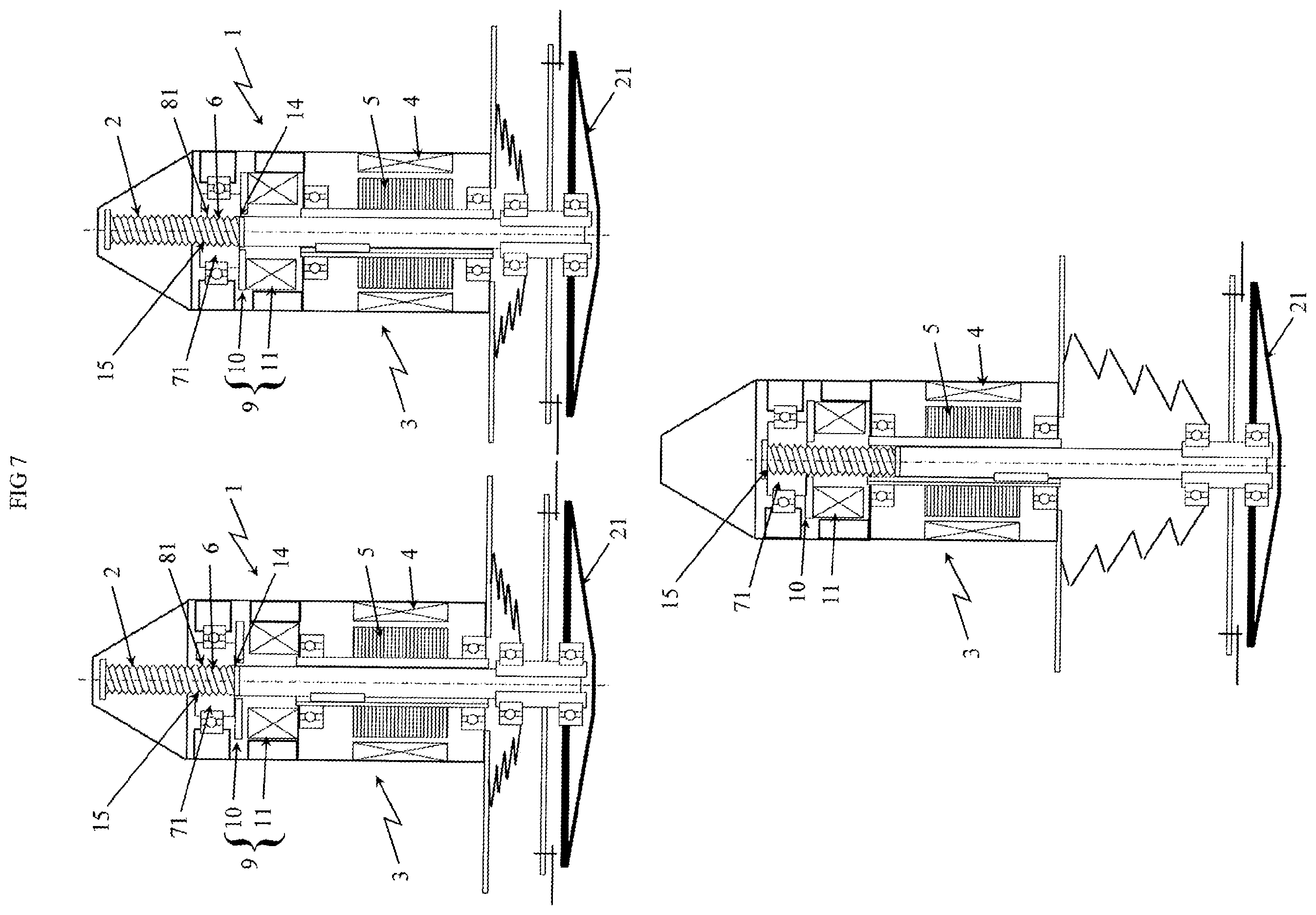 Patent US12348111 Figure 6 – Device for driving rotation or translation of a shaft for a machine tool or wheeled vehicle