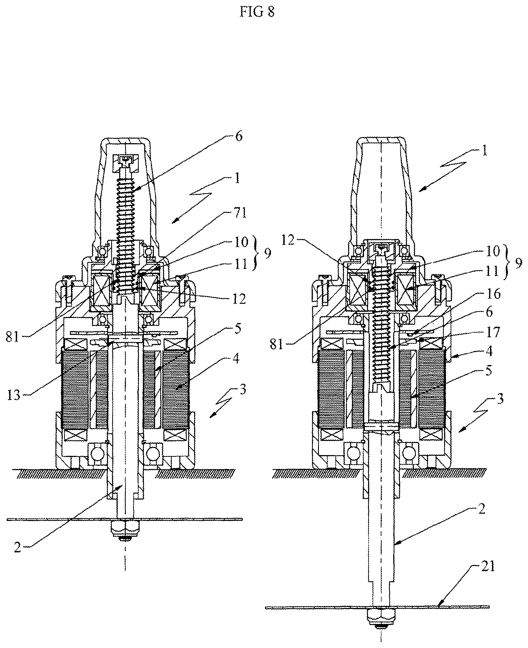 Patent US12348111 Figure 7 – Device for driving rotation or translation of a shaft for a machine tool or wheeled vehicle