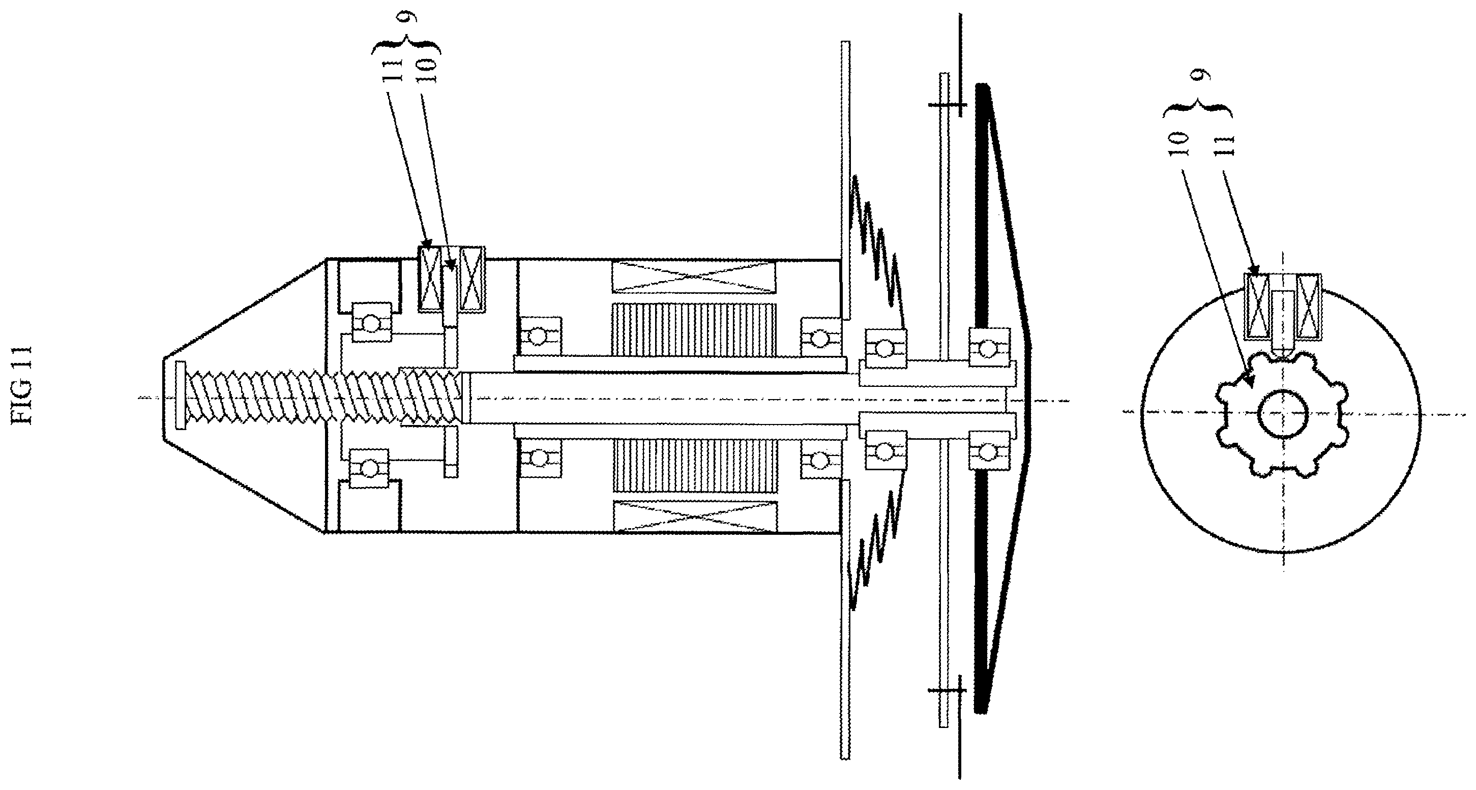 Patent US12348111 Figure 9 – Device for driving rotation or translation of a shaft for a machine tool or wheeled vehicle