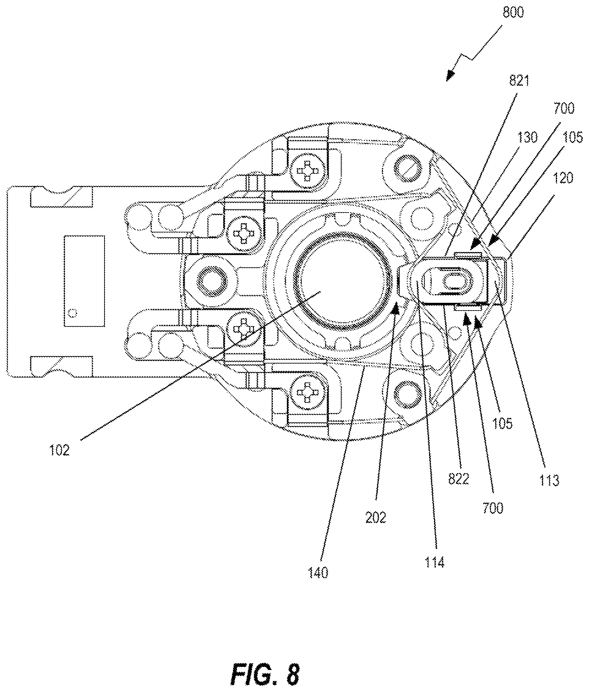 Patent US12348114 Figure 8 – Motor locking mechanism including memory alloy wire