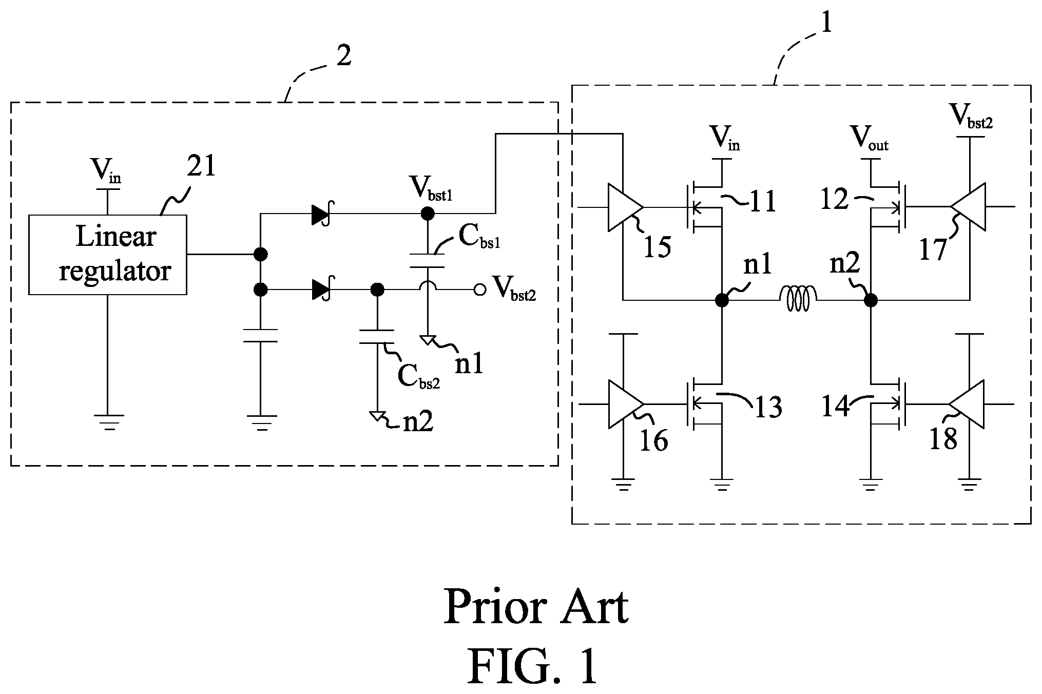 Patent US12348124 Figure 1 – Bootstrap device and buck-boost converter