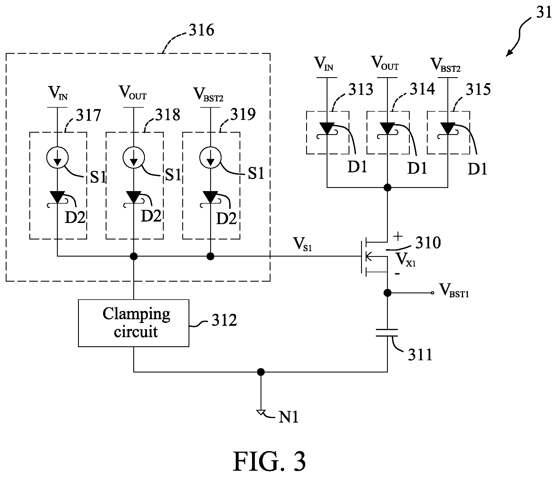 Patent US12348124 Figure 3 – Bootstrap device and buck-boost converter