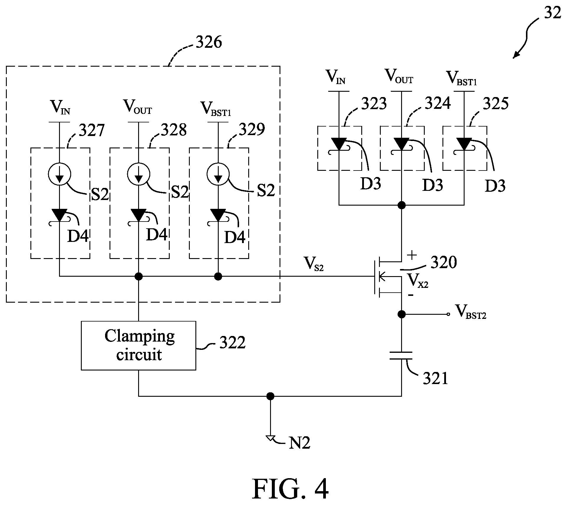 Patent US12348124 Figure 4 – Bootstrap device and buck-boost converter