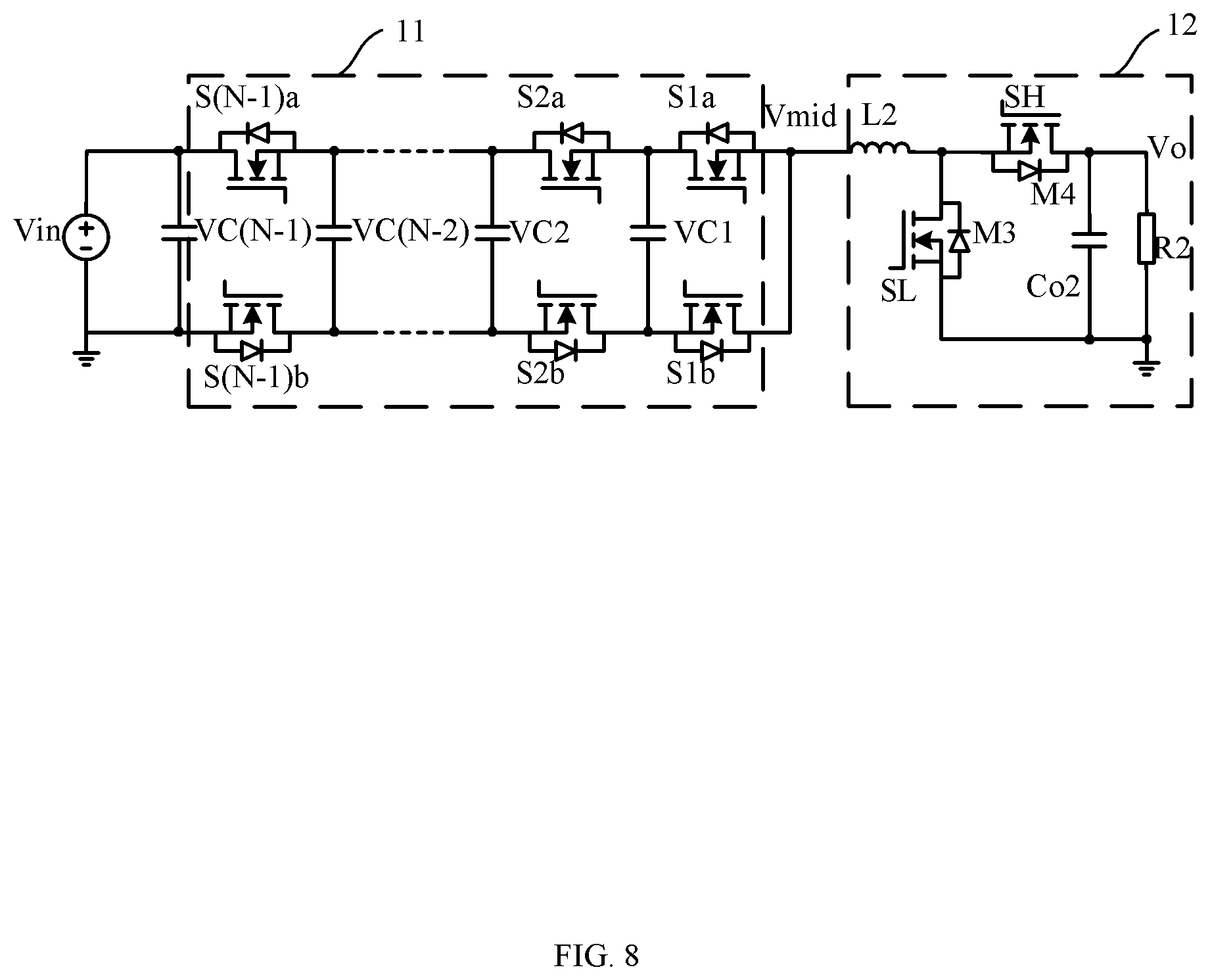 Patent US12348138 Figure 8 – Multilevel self-balance control circuit, DC/DC conversion system and AC/DC conversion system