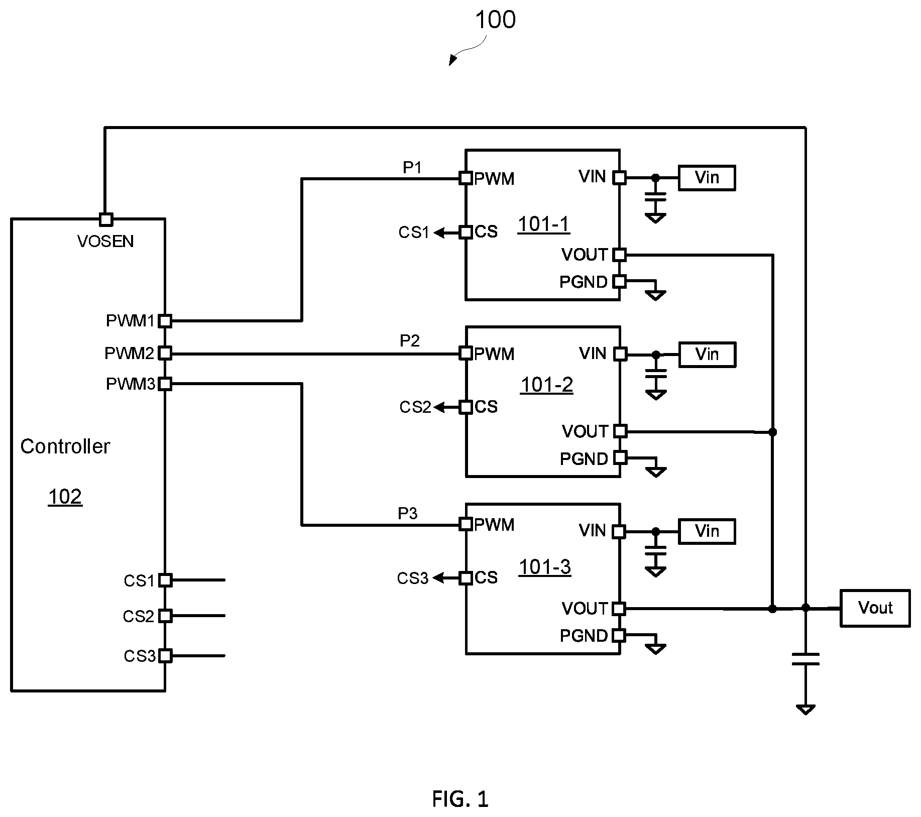 Patent US12348145 Figure 1 – Multiphase switching converter with fault detection and fault detection method thereof
