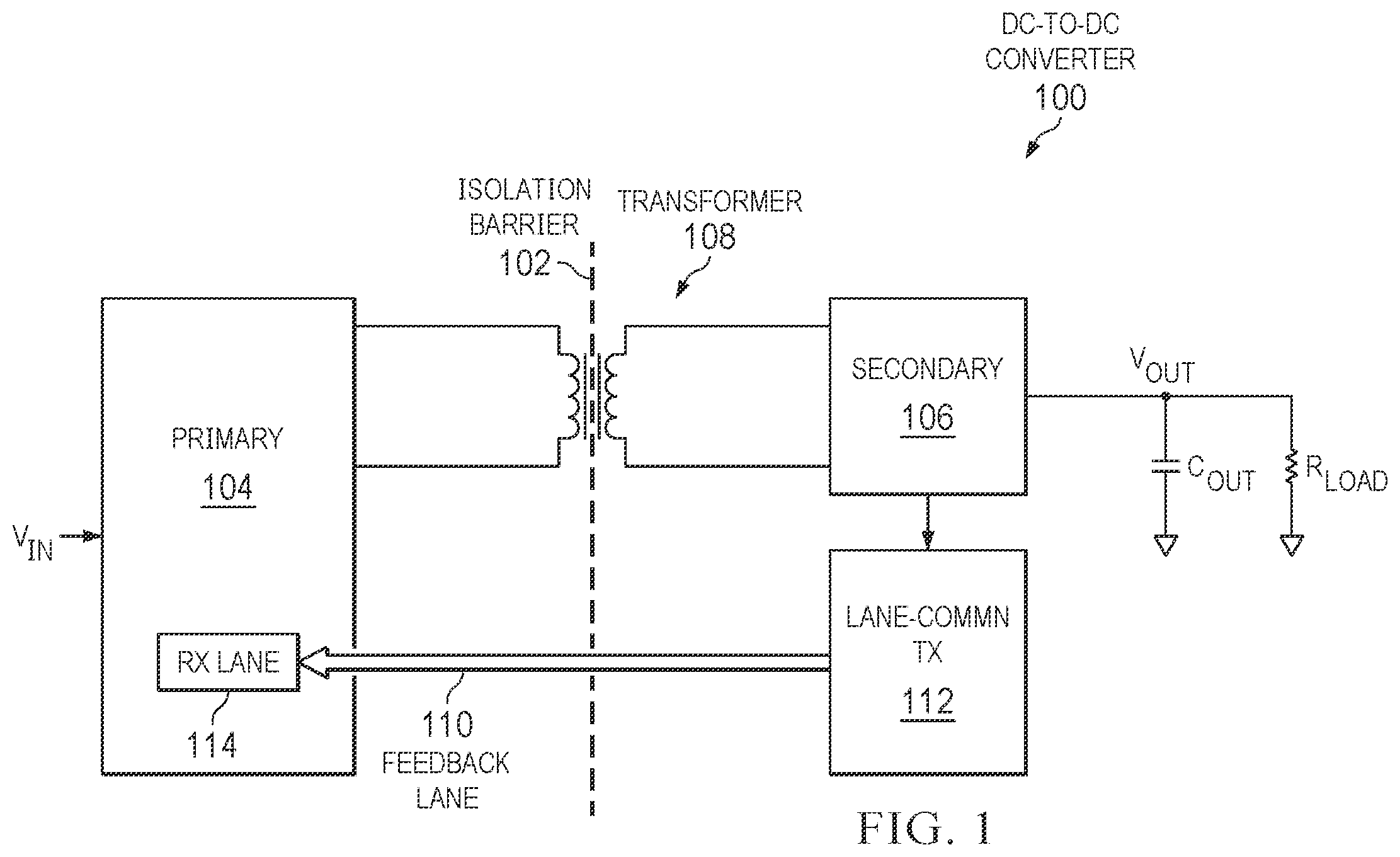 Patent US12348146 Figure 1 – Isolated high-voltage DC-DC converter hysteretic burst mode noise immunity using dynamic hysteresis