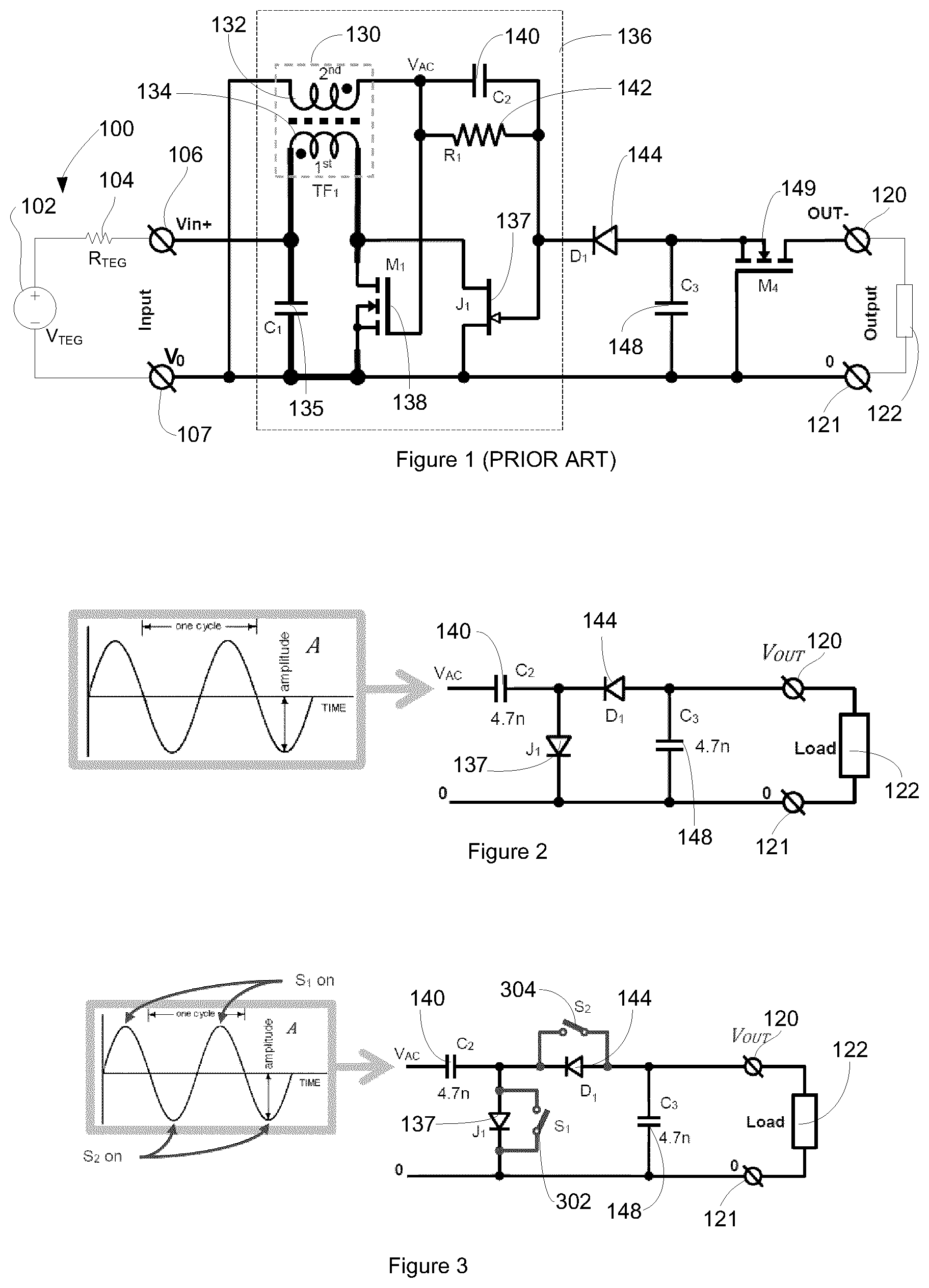 Patent US12348149 Figure 1 – Synchronous rectification to improve efficiency of electricity conversion for harvesting energy from low voltage sources