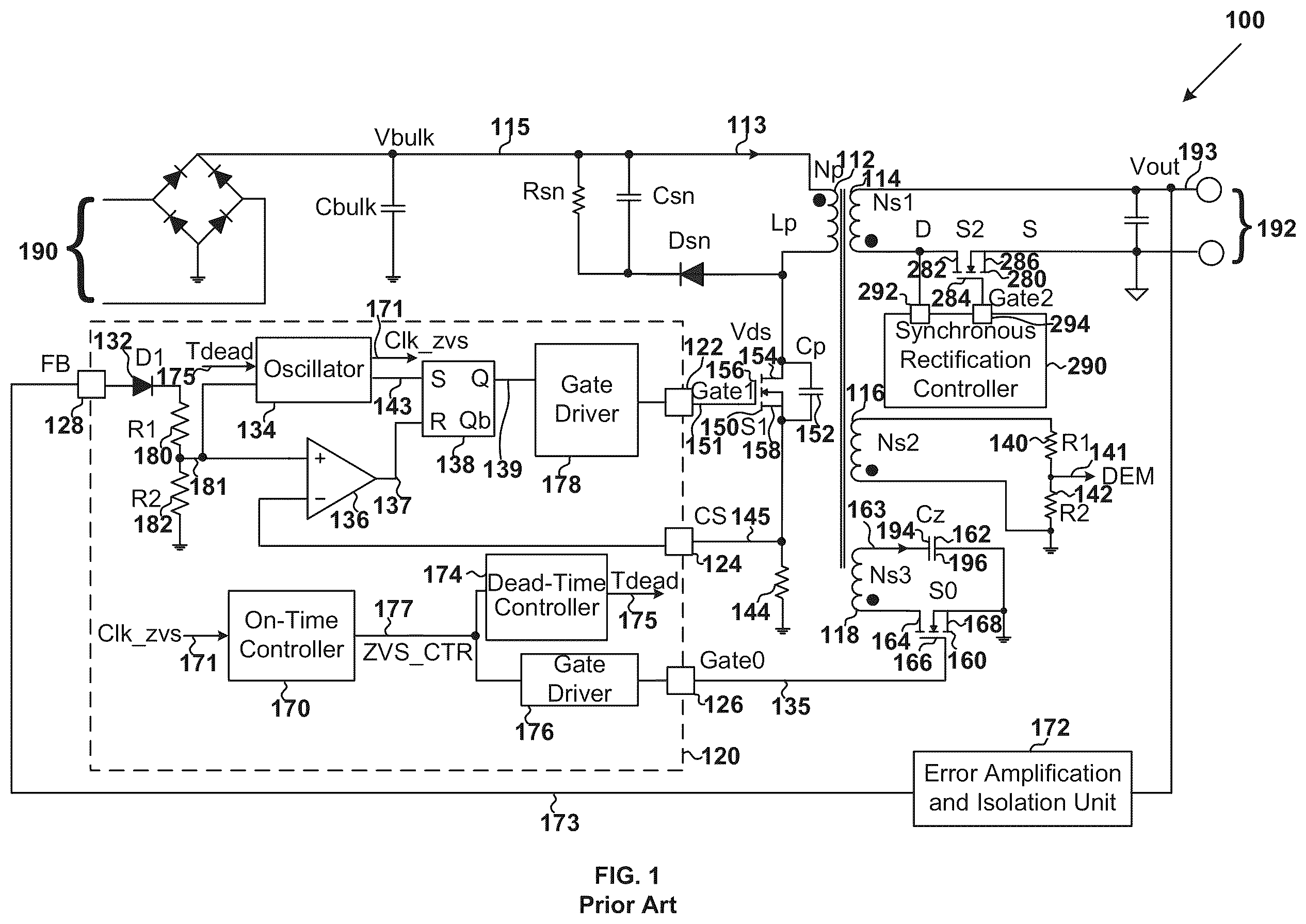 Patent US12348150 Figure 1 – Controllers and methods for controlling transistors based at least in part on modes of operation related to power converters
