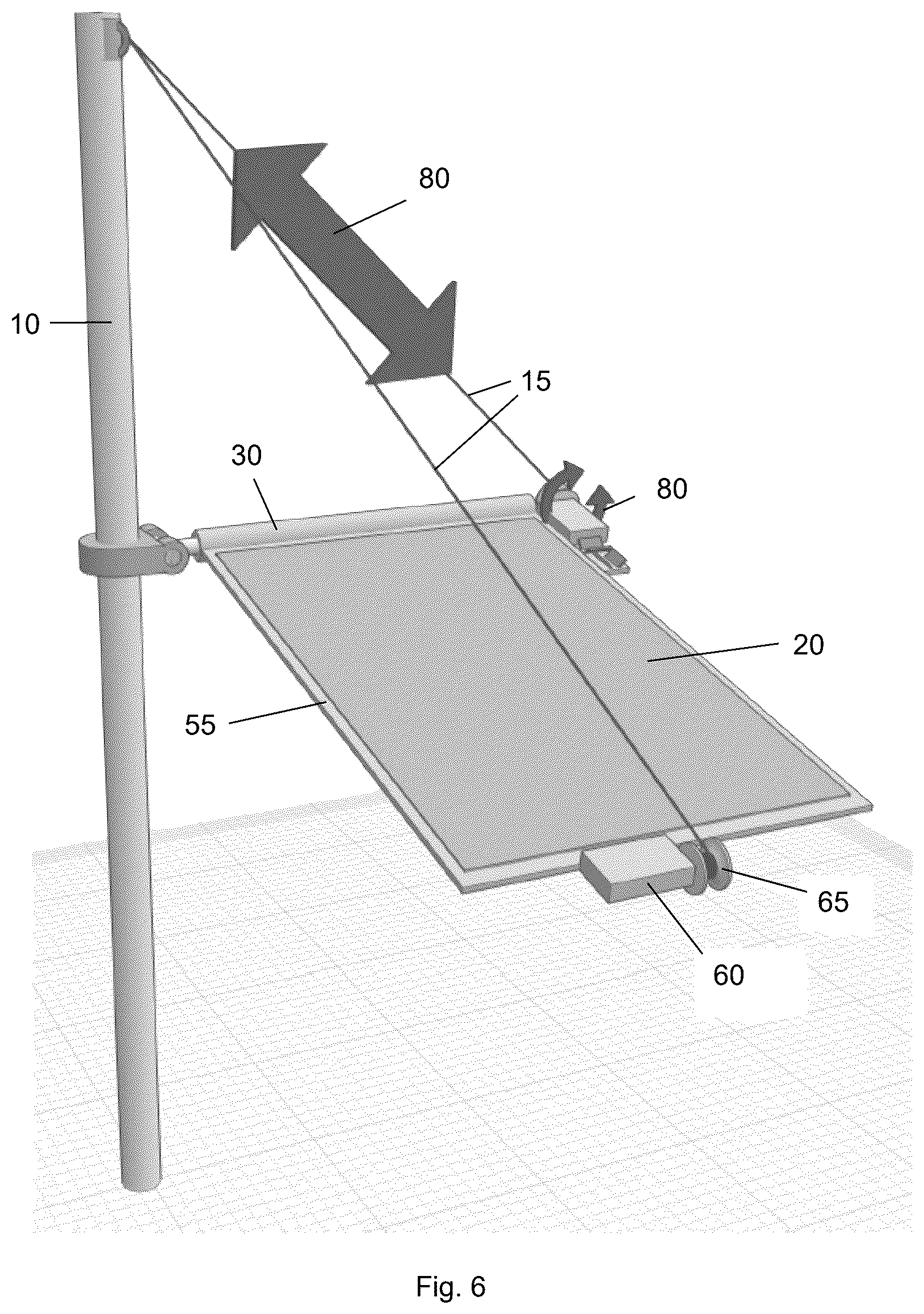 Patent US12348180 Figure 9 – Overhead tensile-actuated solar tracking system and method
