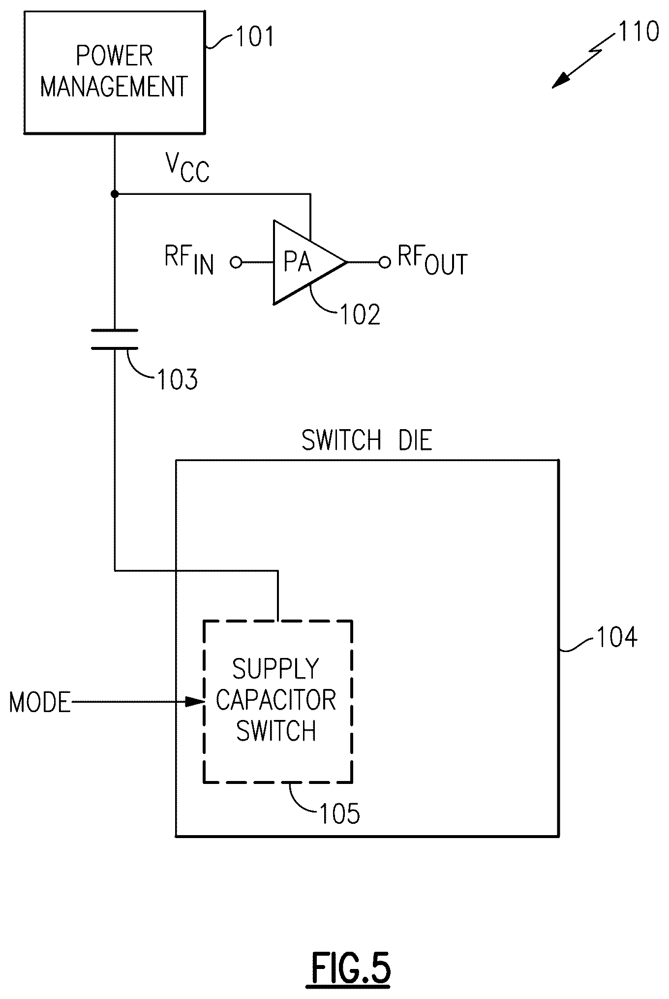 Patent US12348189 Figure 6 – Power amplifiers with supply capacitor switching