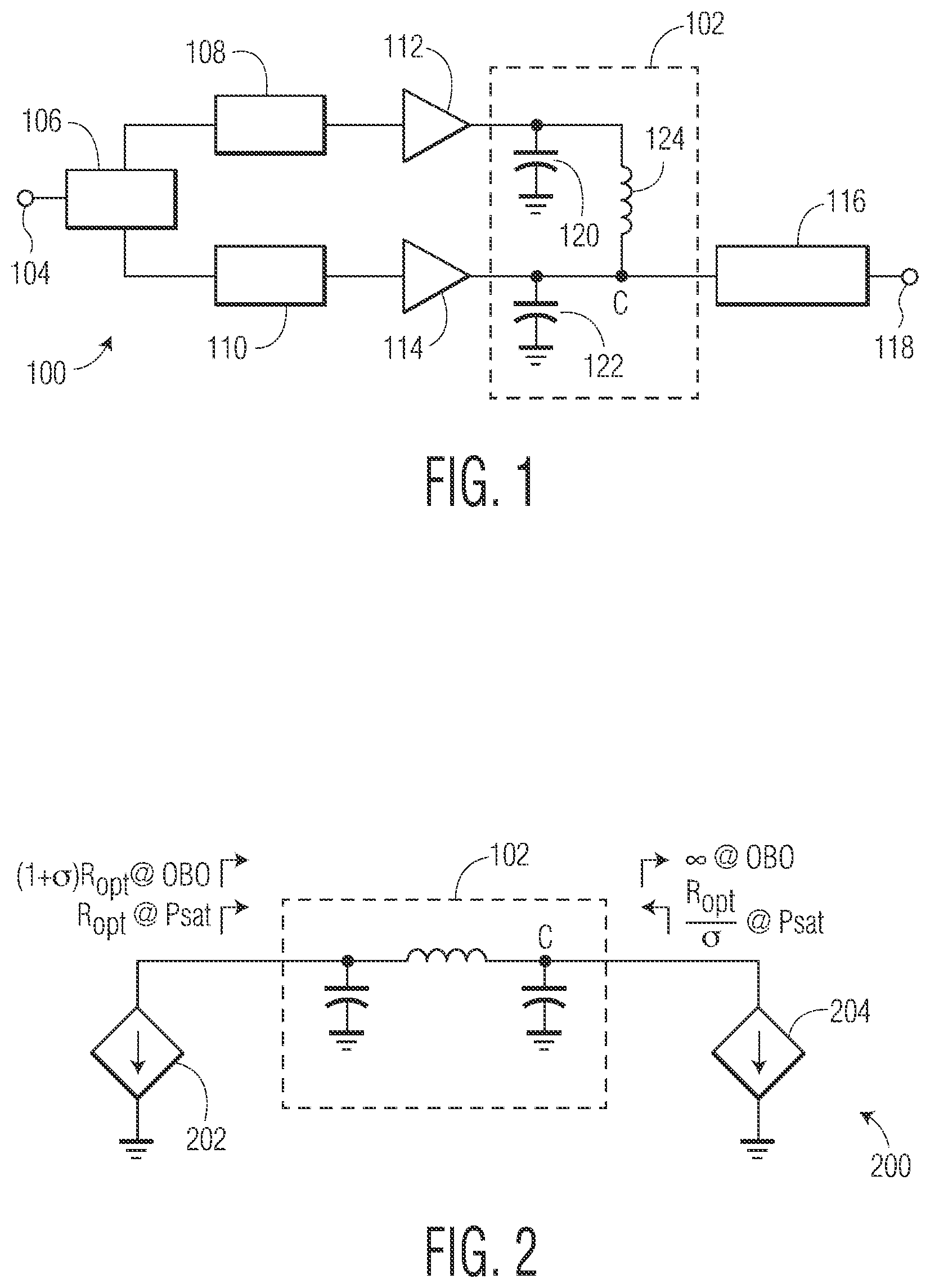 Patent US12348191 Figure 1 – Combiner circuit for Doherty power amplifier and related method of operation for achieving enhanced radio frequency and video bandwidth