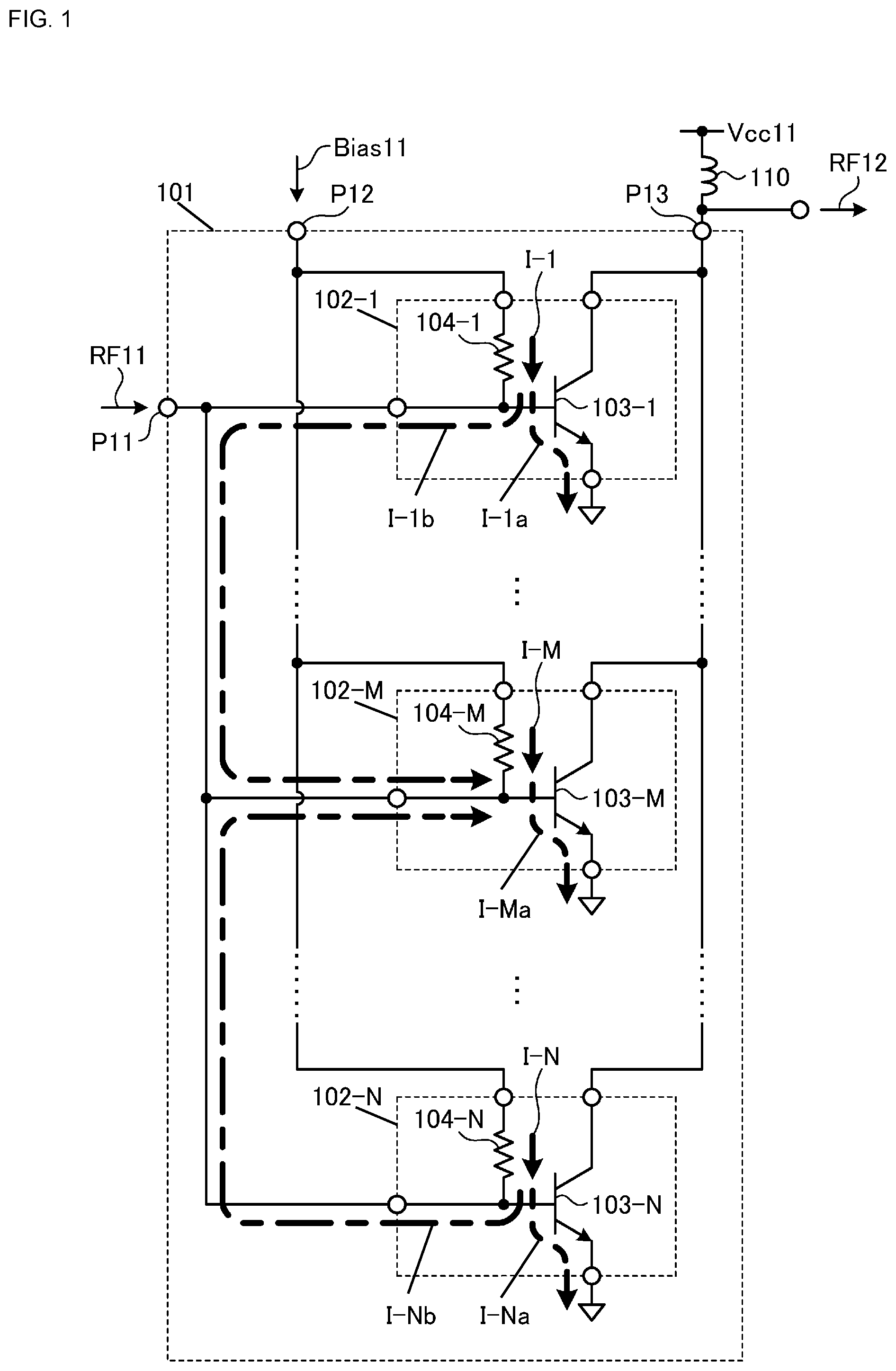 Patent US12348197 Figure 1 – Multi-finger transistor and power amplifier circuit