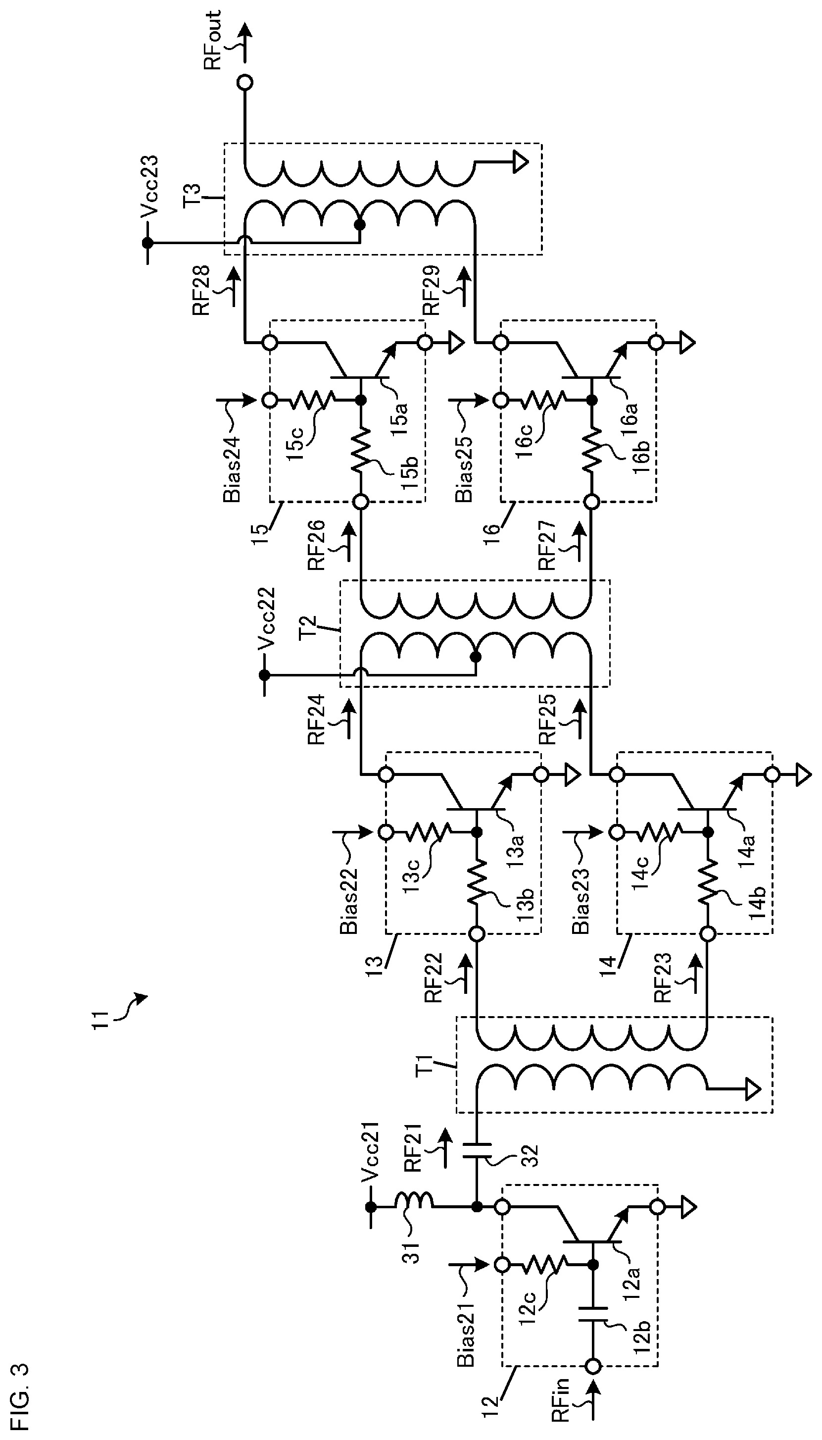 Patent US12348197 Figure 3 – Multi-finger transistor and power amplifier circuit